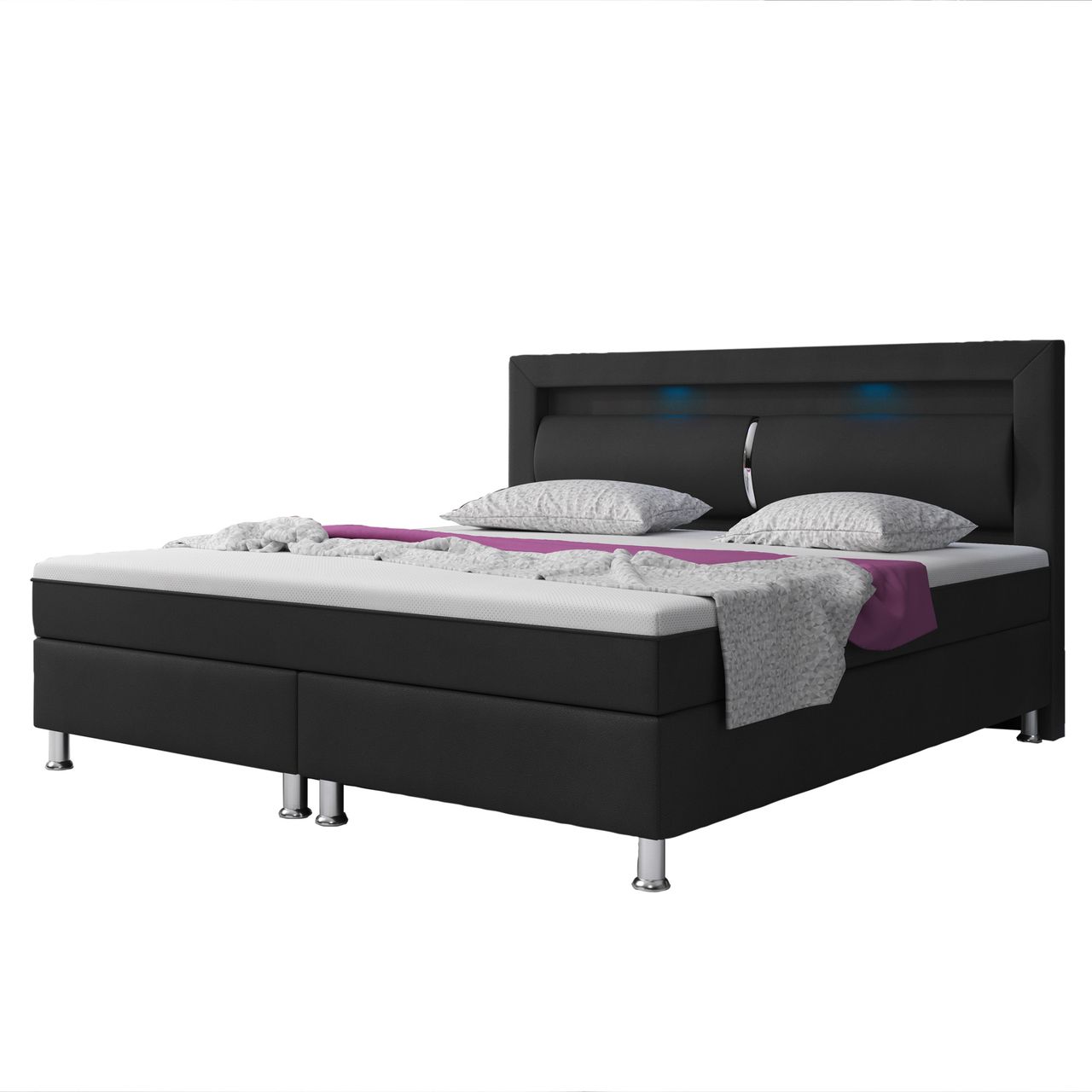 IHG Boxspringbett MILANO 180x200 Kunstleder Schwarz TYP 6 mit integriertem Topper