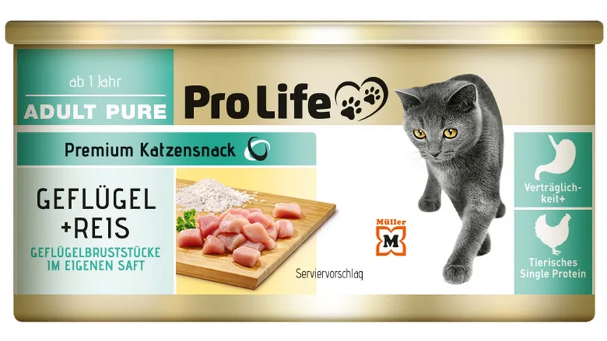 Pro Life Katze Katzennassfutter in eigenem Saft - mit Geflügelbrustfilet und Reis 85 g