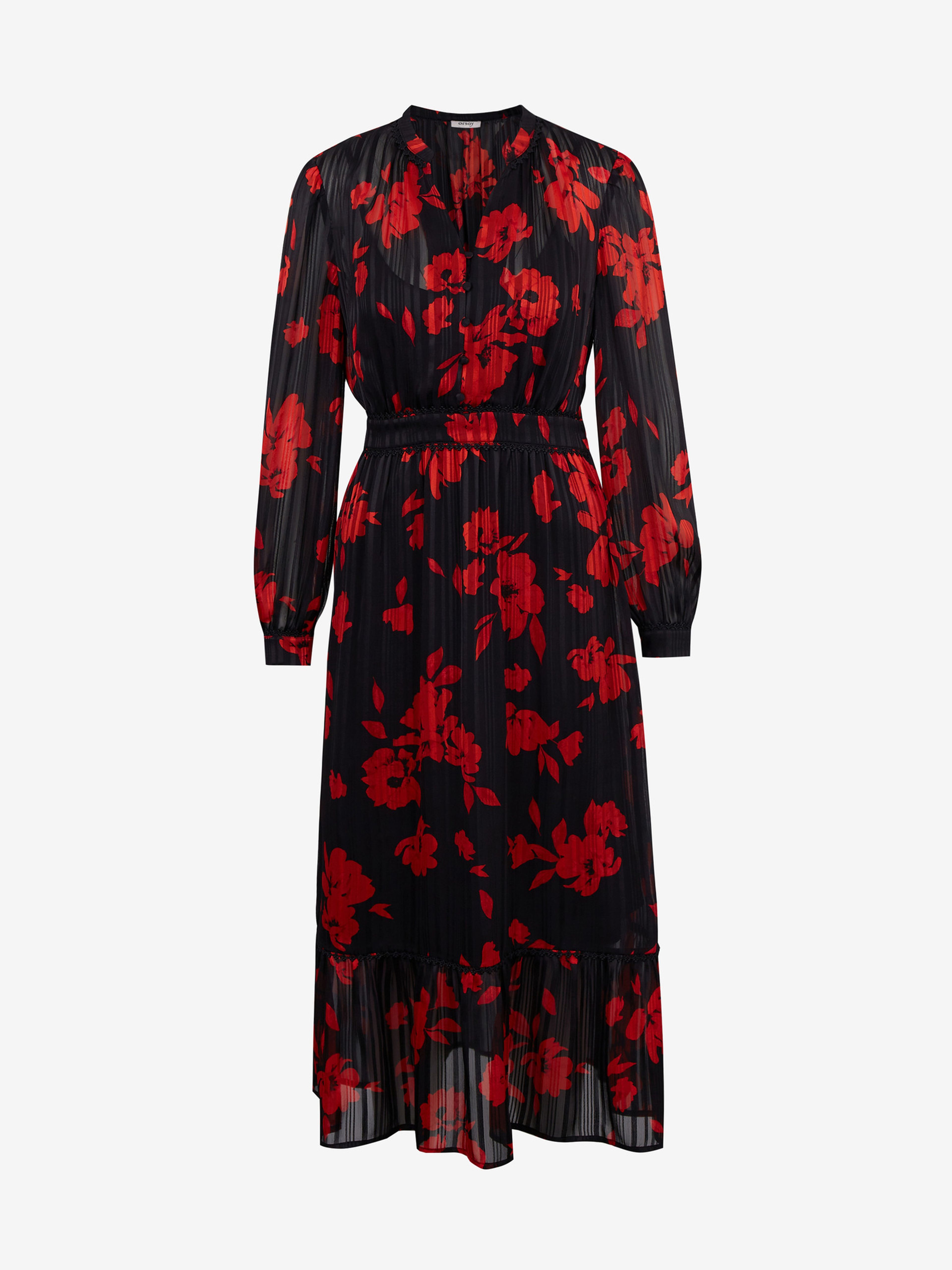 Rot-schwarzes Damen-Blumenkleid ORSAY