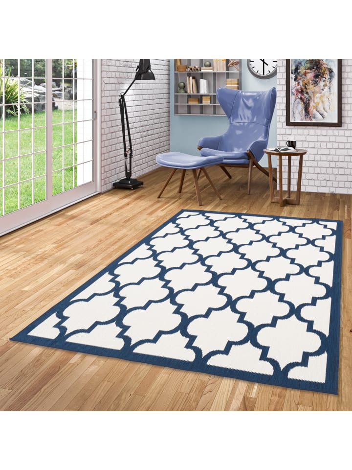 Pergamon In- und Outdoor Teppich Beidseitig Cape Cod Fliesenoptik in Blau günstig kaufen