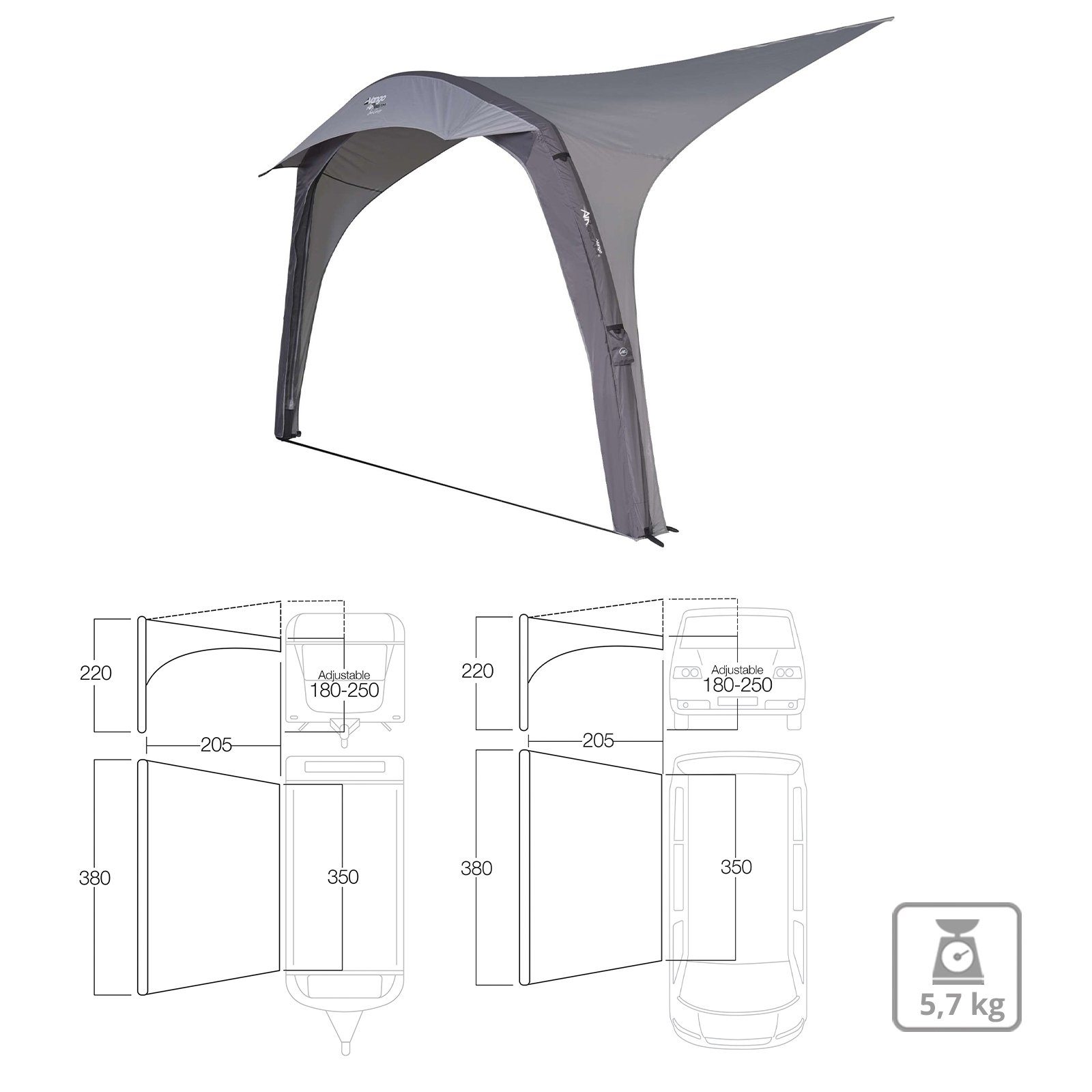 Vango Vorzelt Caravan Sonnensegel Air Beam Wohn, Wagen Mobil Markise Vordach Keder 3,5 m