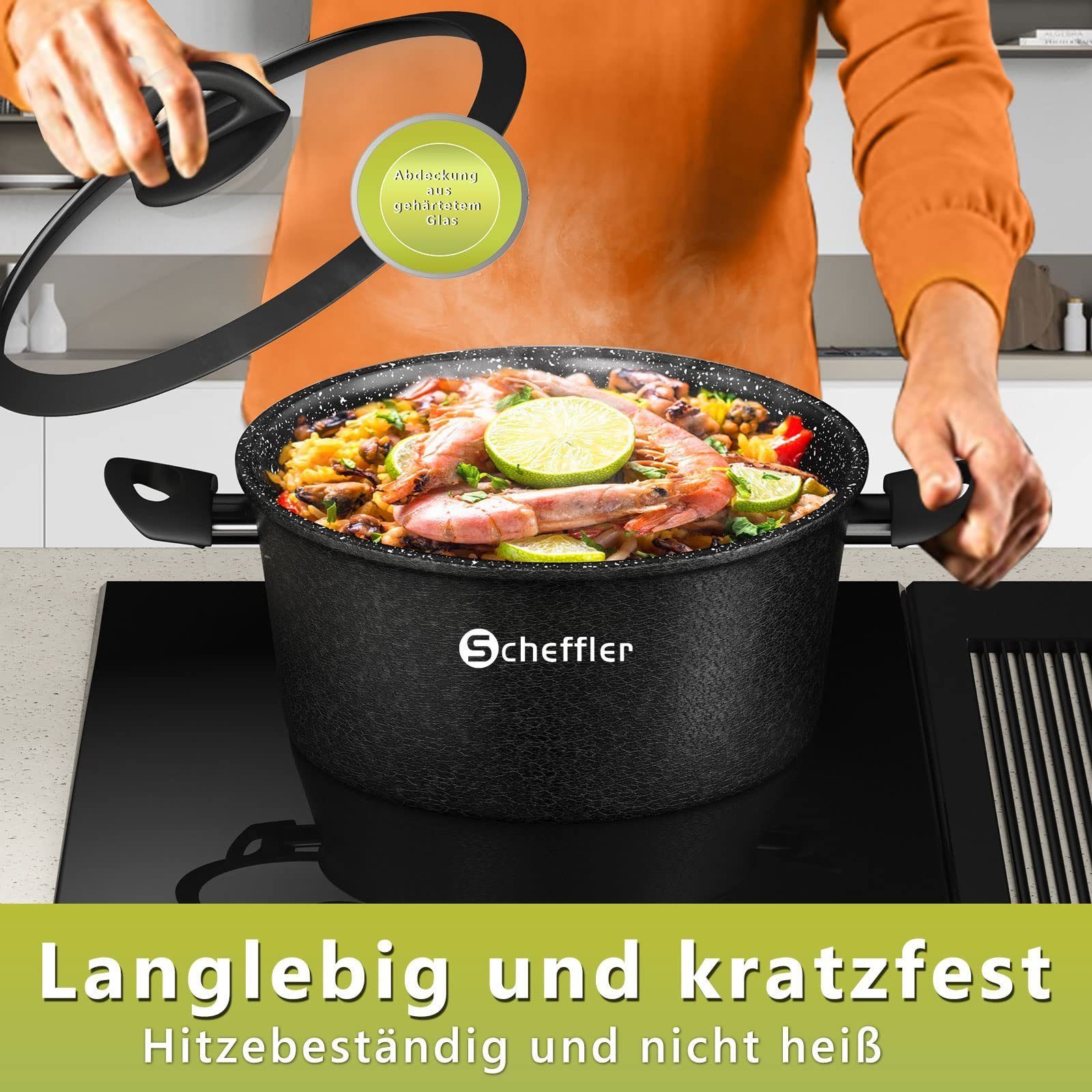 Scheffler Topf-Set Töpfe und Pfannen Antihaftbeschichtung Kochgeschirr Set mit Glasdeckel, Aluminium (3-tlg., Töpfe Set mit Glasdeckel), Induktionsgeeignet