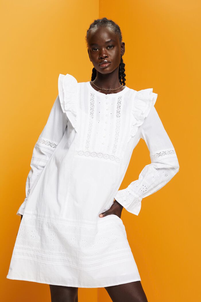 Knielanges Kleid aus Baumwolle mit Spitze