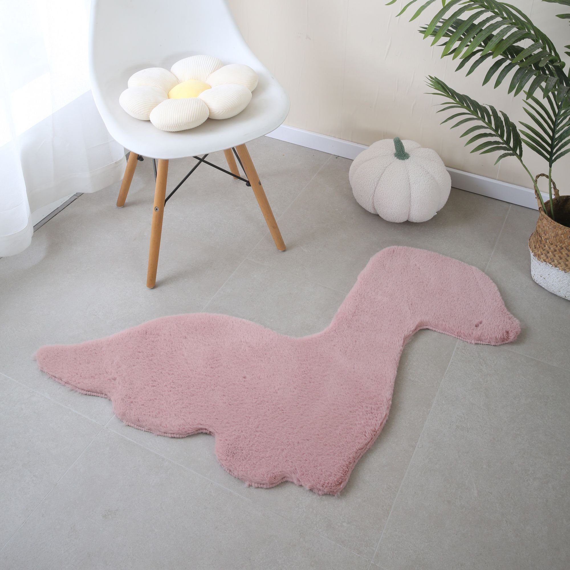 Fellteppich Dino Form, Carpetsale24, Läufer, Höhe: 25 mm, Teppich Plüsch Einfarbig Dino-form Kunstfell Kinderzimmer