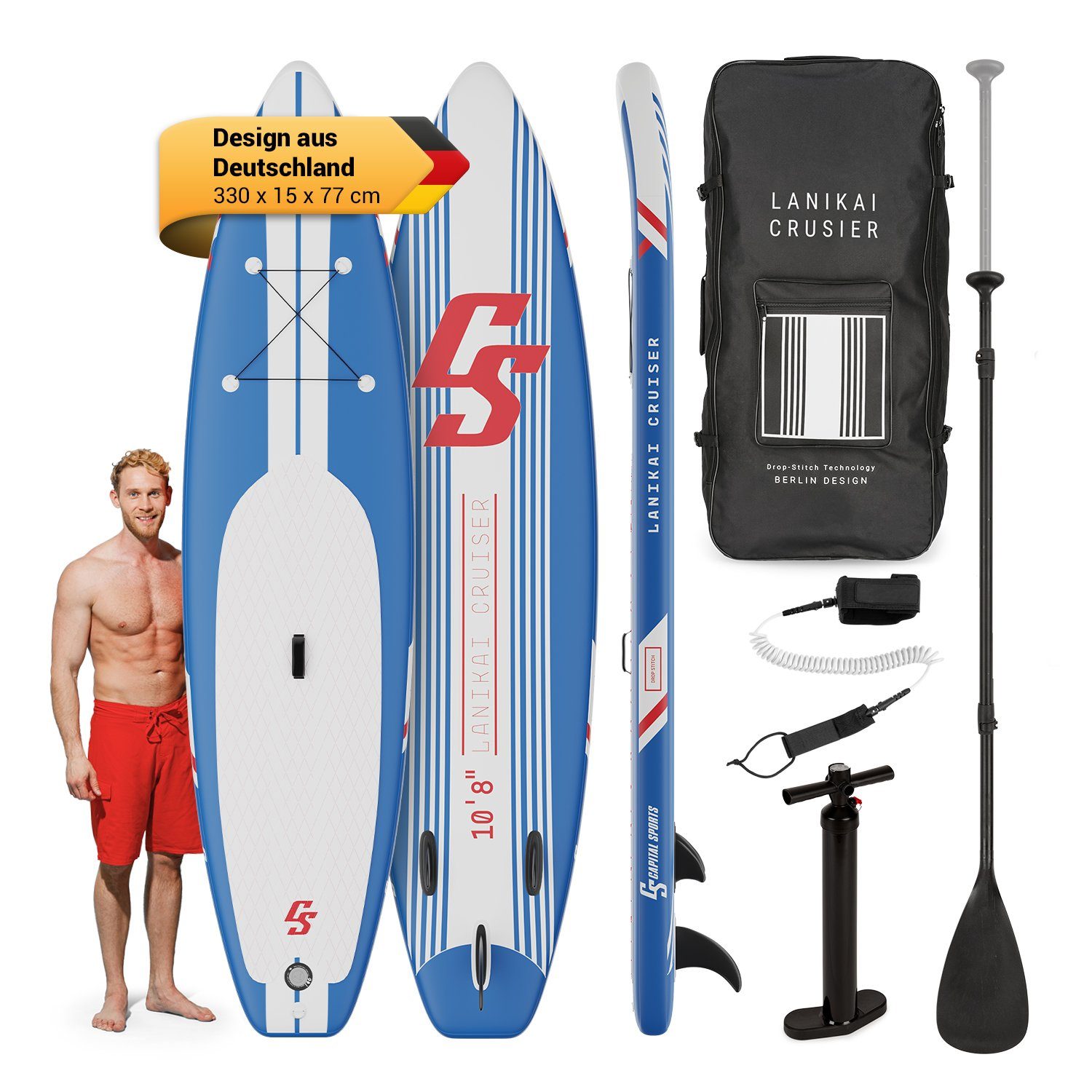 Capital Sports Inflatable SUP-Board Lanikai Cruiser 10.8, Paddle Board, (Set), Stand Up Paddling Board Standup Paddle Board SUP Board Paddel Board