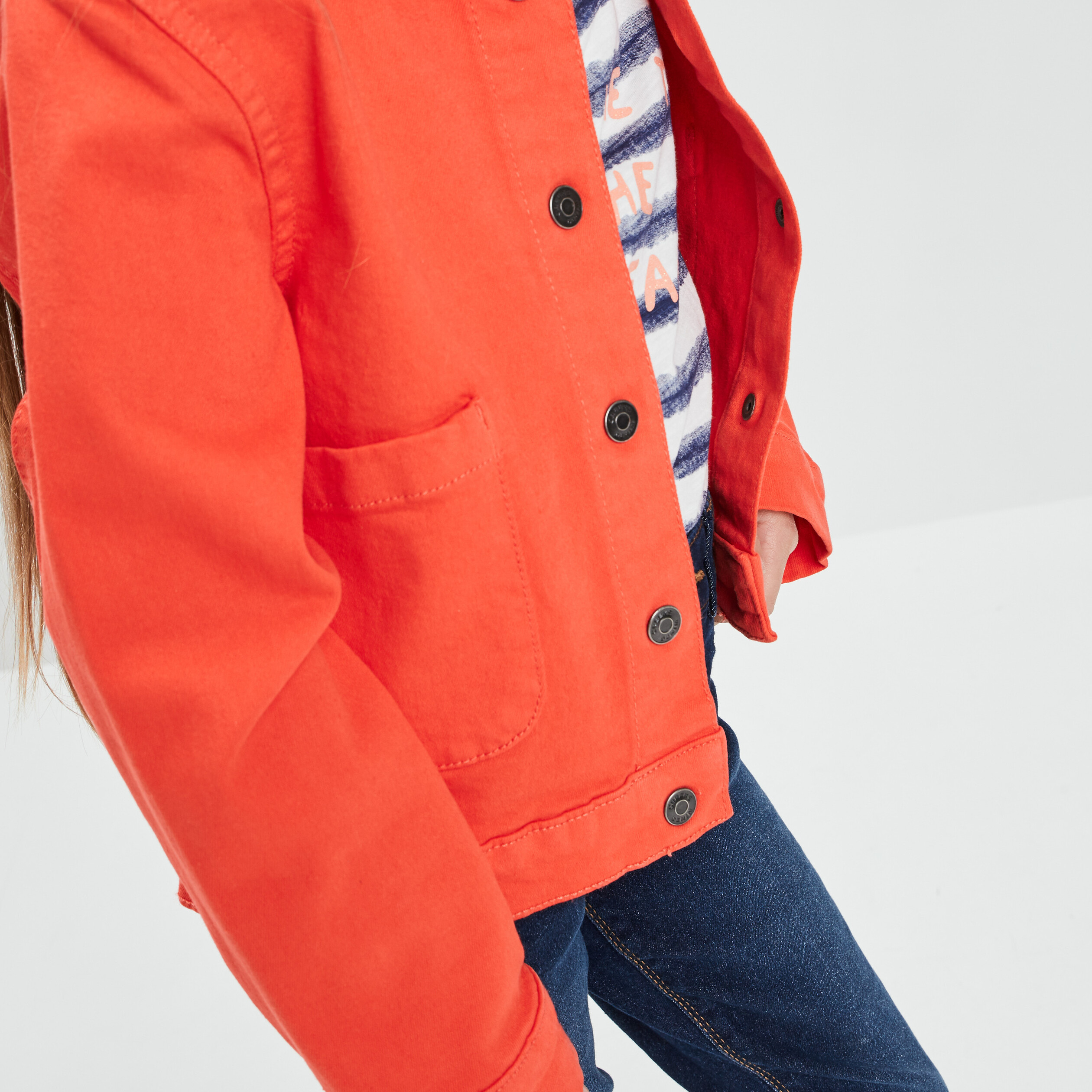 Veste droite boutonnée rouge corail fille | La Halle
