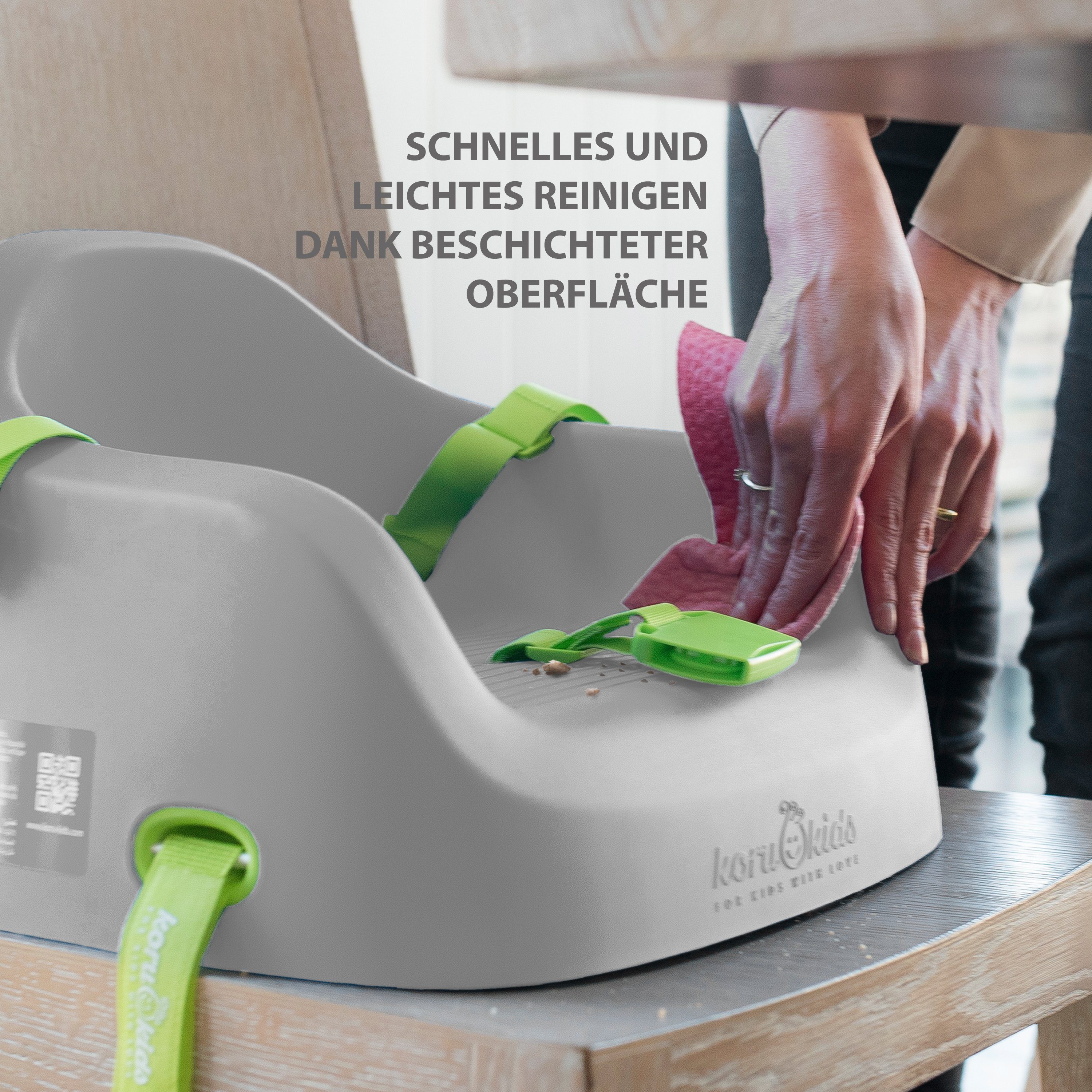 Koru Kids Kindersitzerhöhung Toddler Booster, ab: 12 Monate, bis: 7 Jahre plus, bis: 40,00 kg, Leicht am Stuhl zu fixieren, leicht zu reinigen, stapelbar, robust