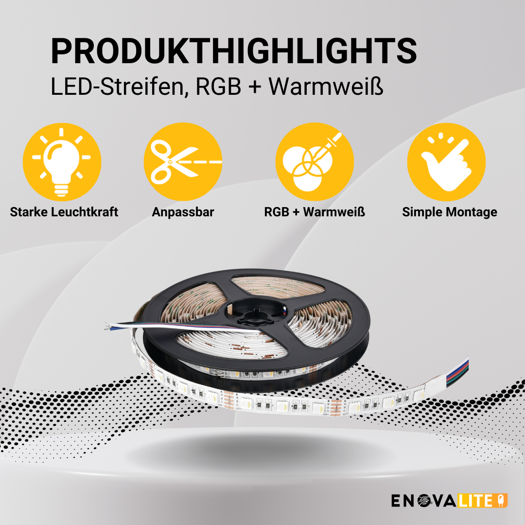 ENOVALITE LED-Streifen, RGB und warmweißes Licht, 12 V