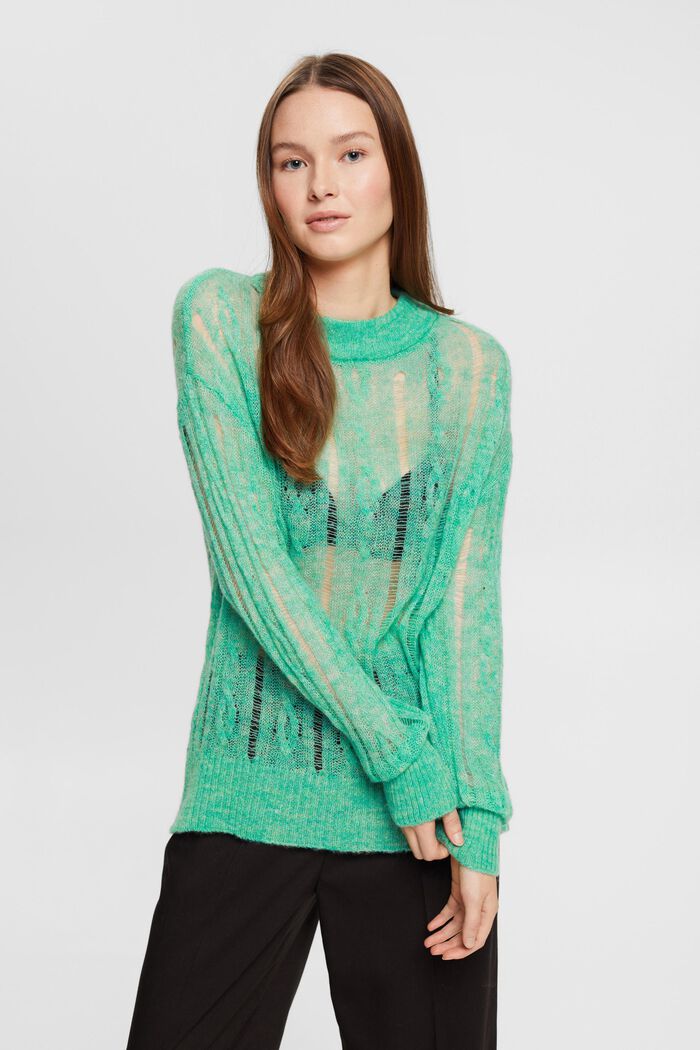 Offener Zopfstrickpullover mit Wolle