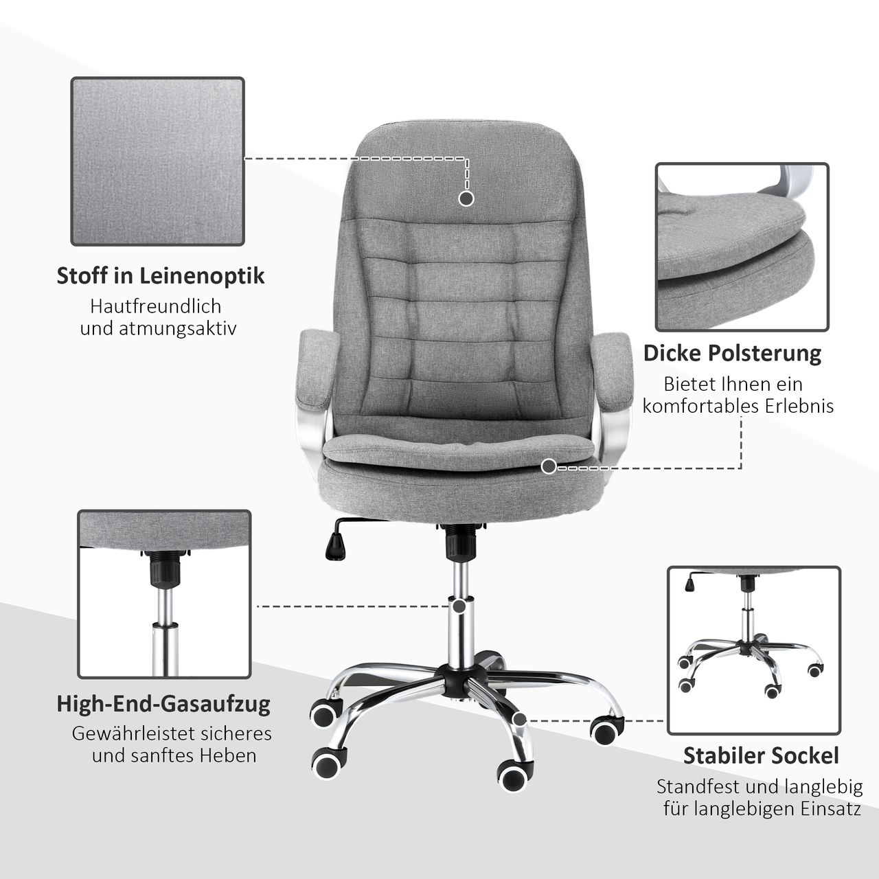 Vinsetto Bürostuhl Ergonomischer 360° Drehstuhl Wippfunktion höhenverstellbar