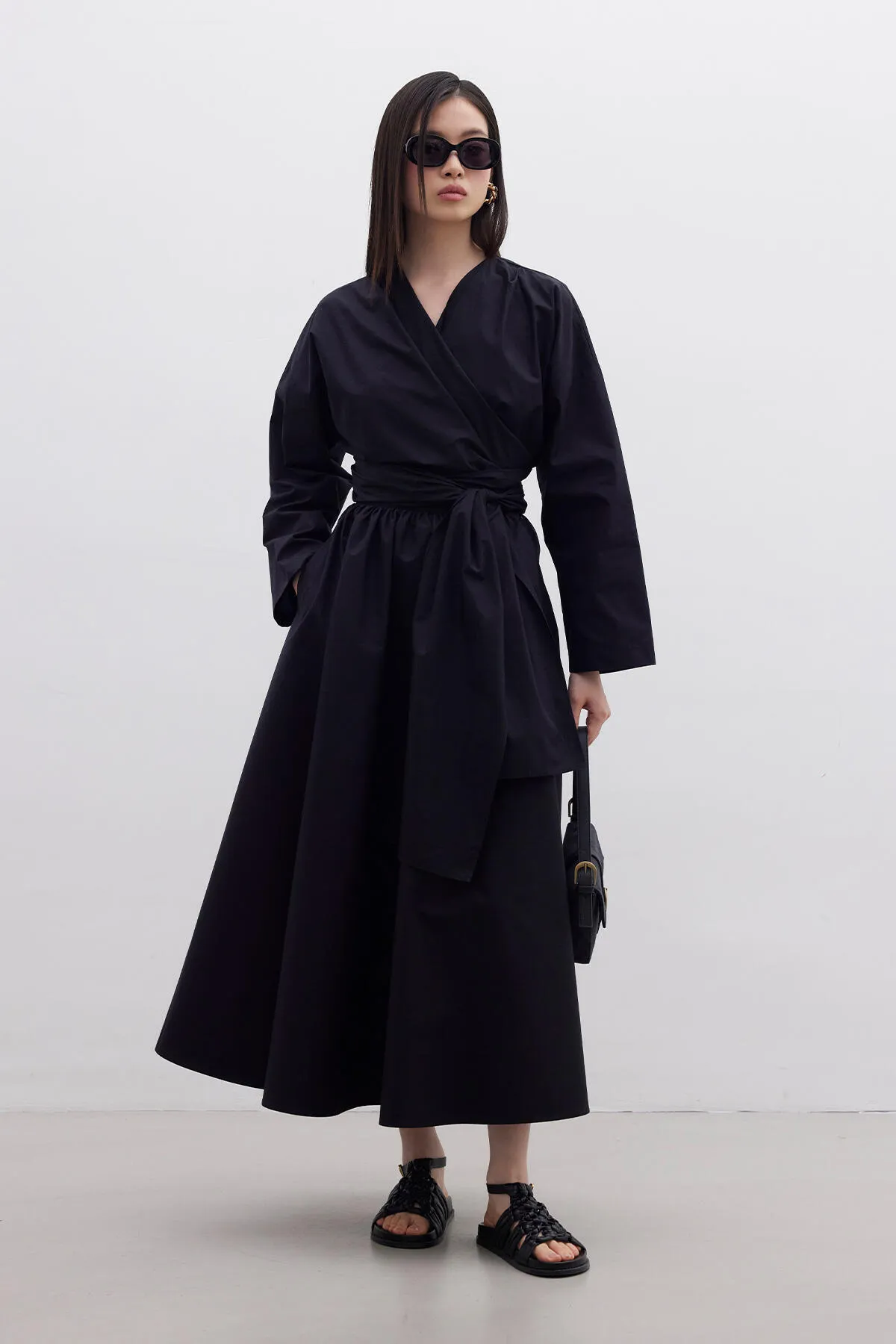 Manuka  Premium-Hemd im Kimono-Stil, Schwarz