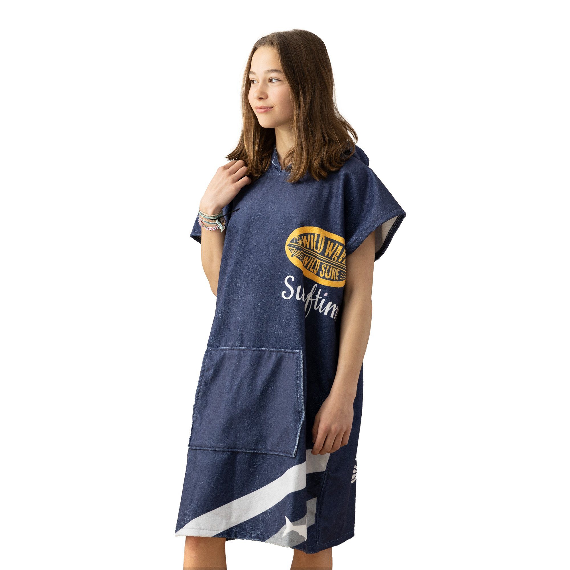 HOMELEVEL Bademantel Badeponcho für Kinder und Teenager - Poncho Handtuch mit Kapuze, Baumwolle