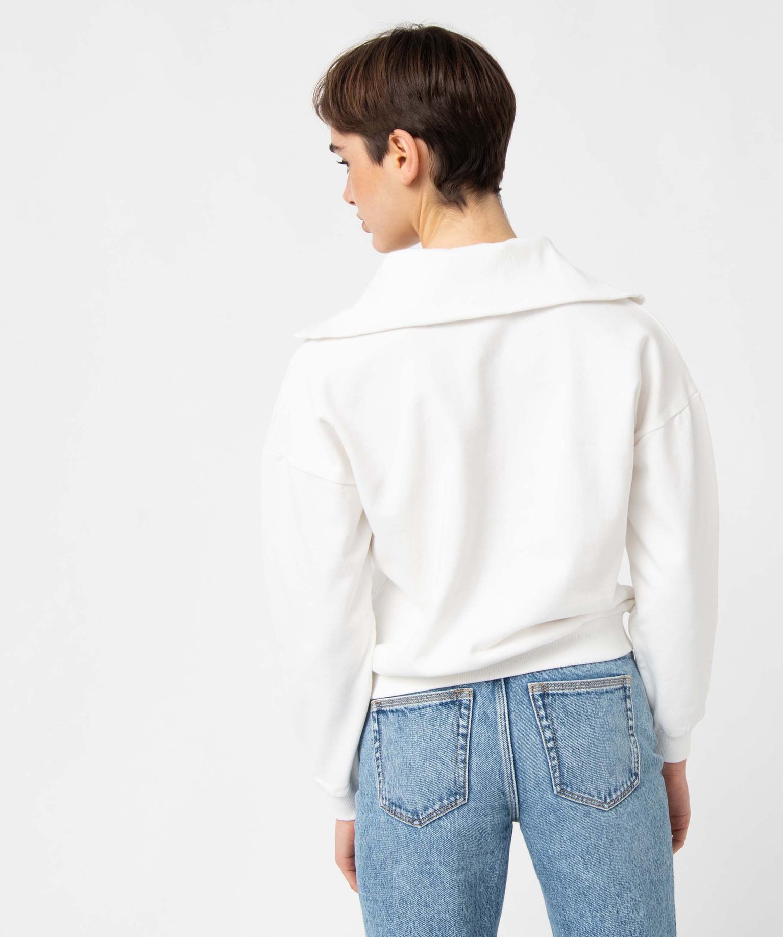 Sweat femme à col camionneur zippé ecru | GEMO