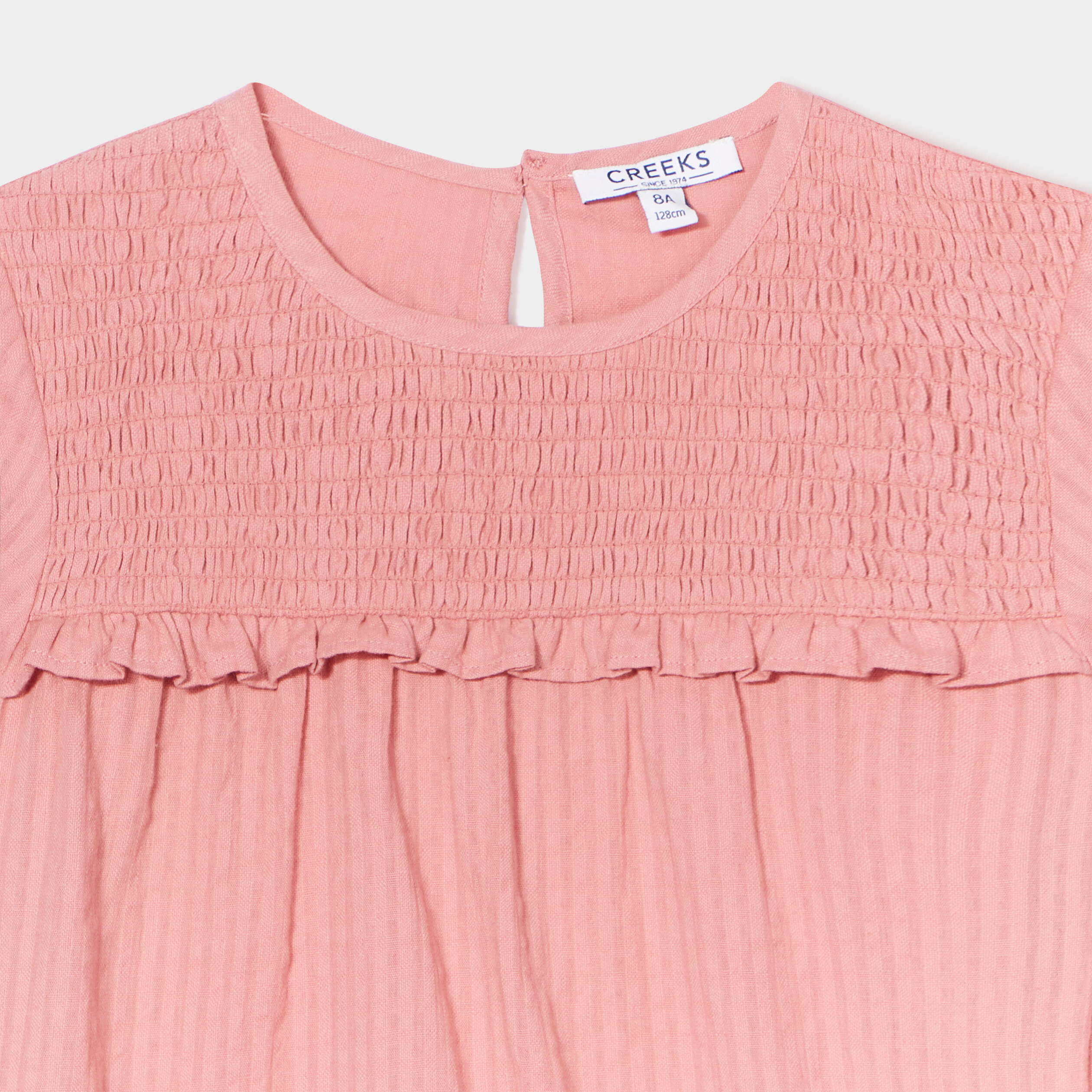 Blouse smockée au col coton Creeks rose fille | La Halle