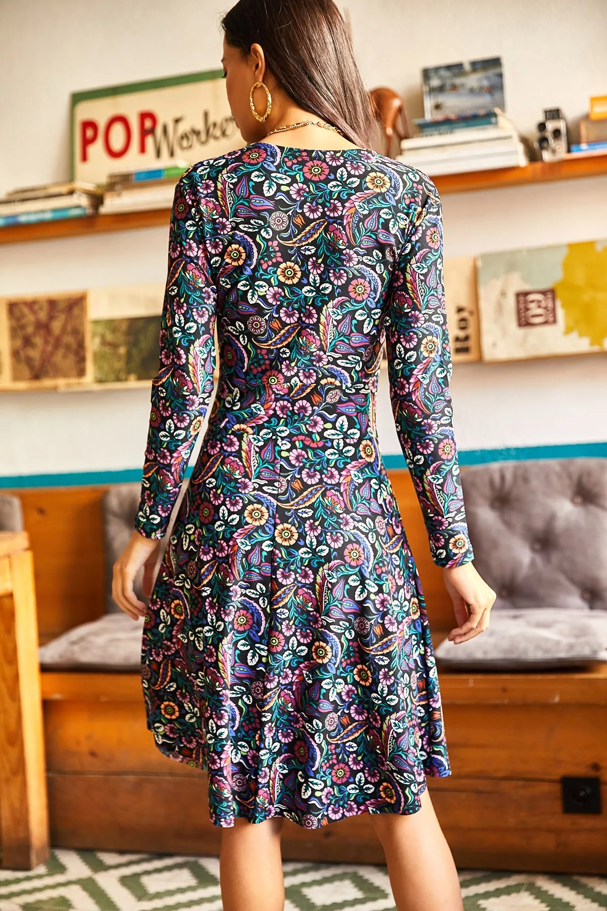 Olalook  Mehrreihiges Damenkleid mit mehreren Mustern ELB-19000994