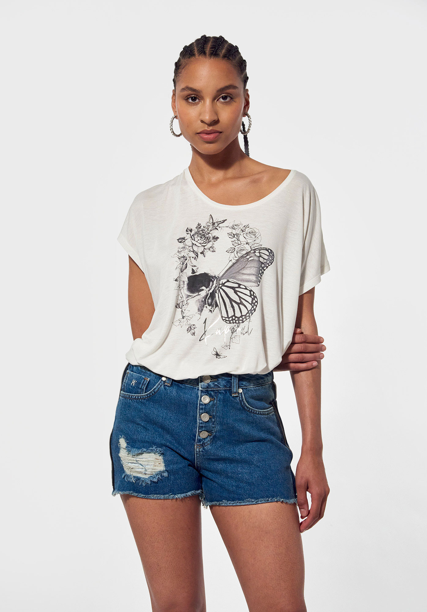 LUP    Short en jean Femme effrangé en 100% coton