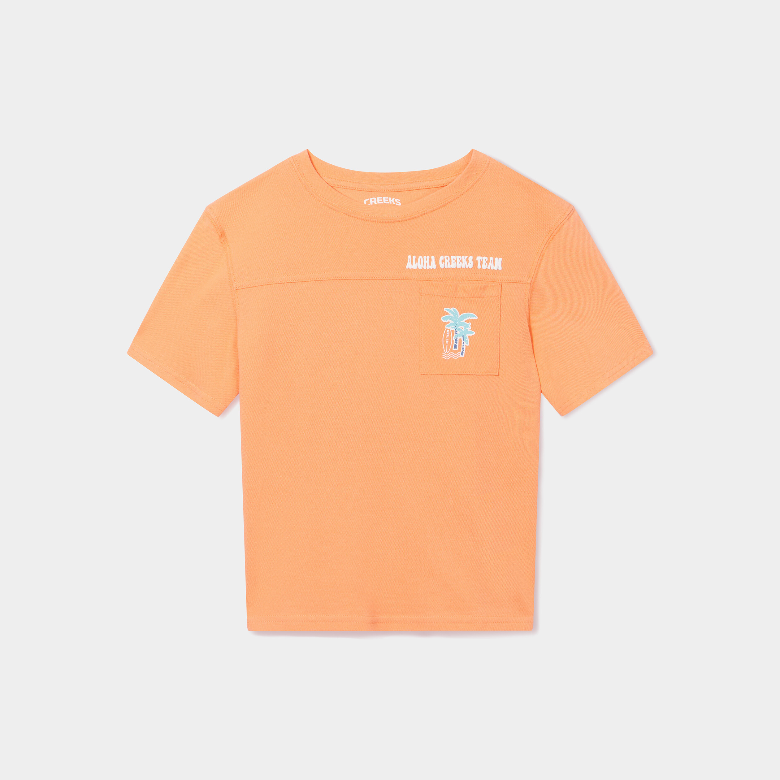 T-shirt manches courtes coton Creeks orange corail garçon | La Halle