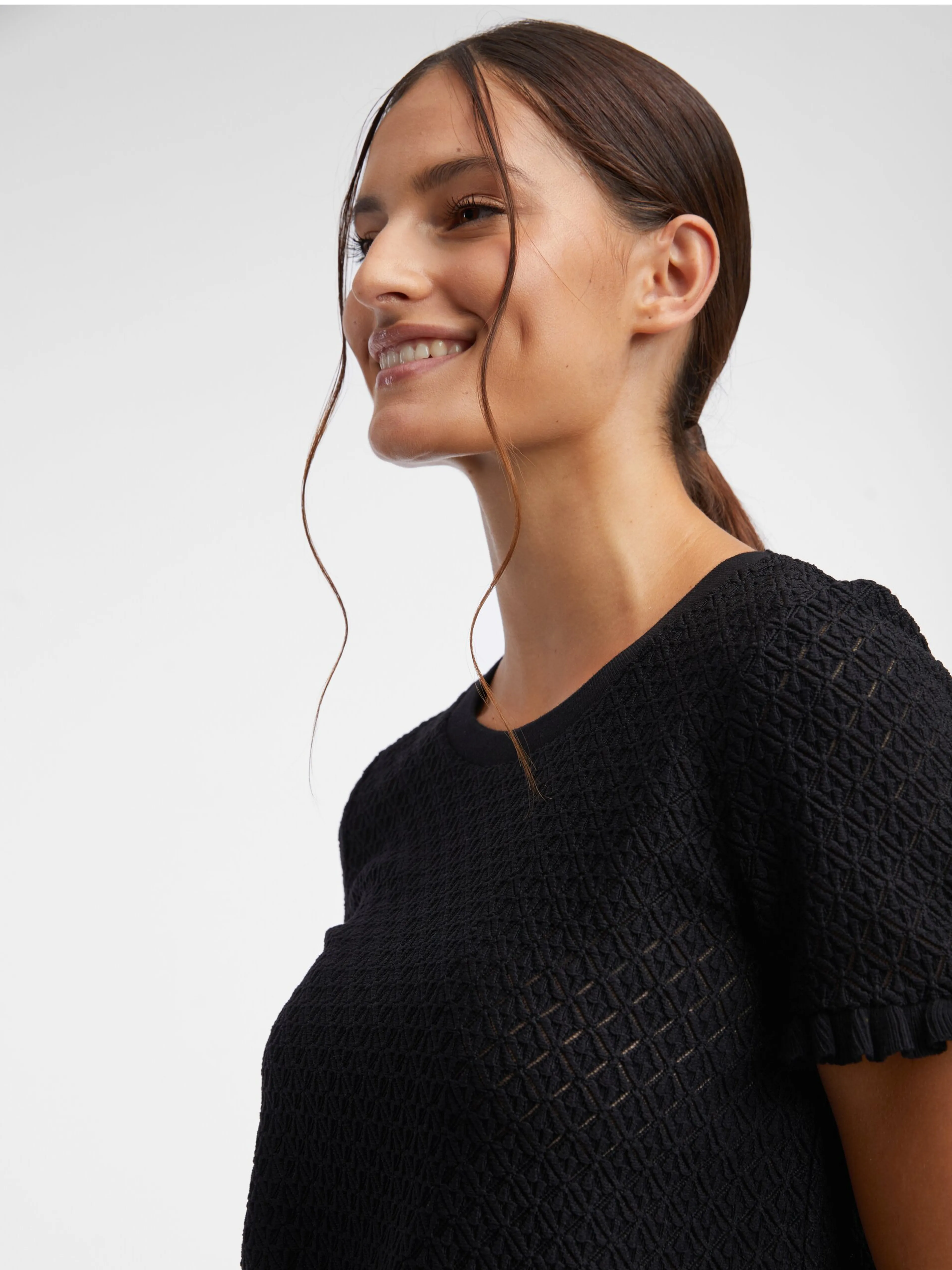 Schwarzes gemustertes Damen-Strick-Shirt ORSAY