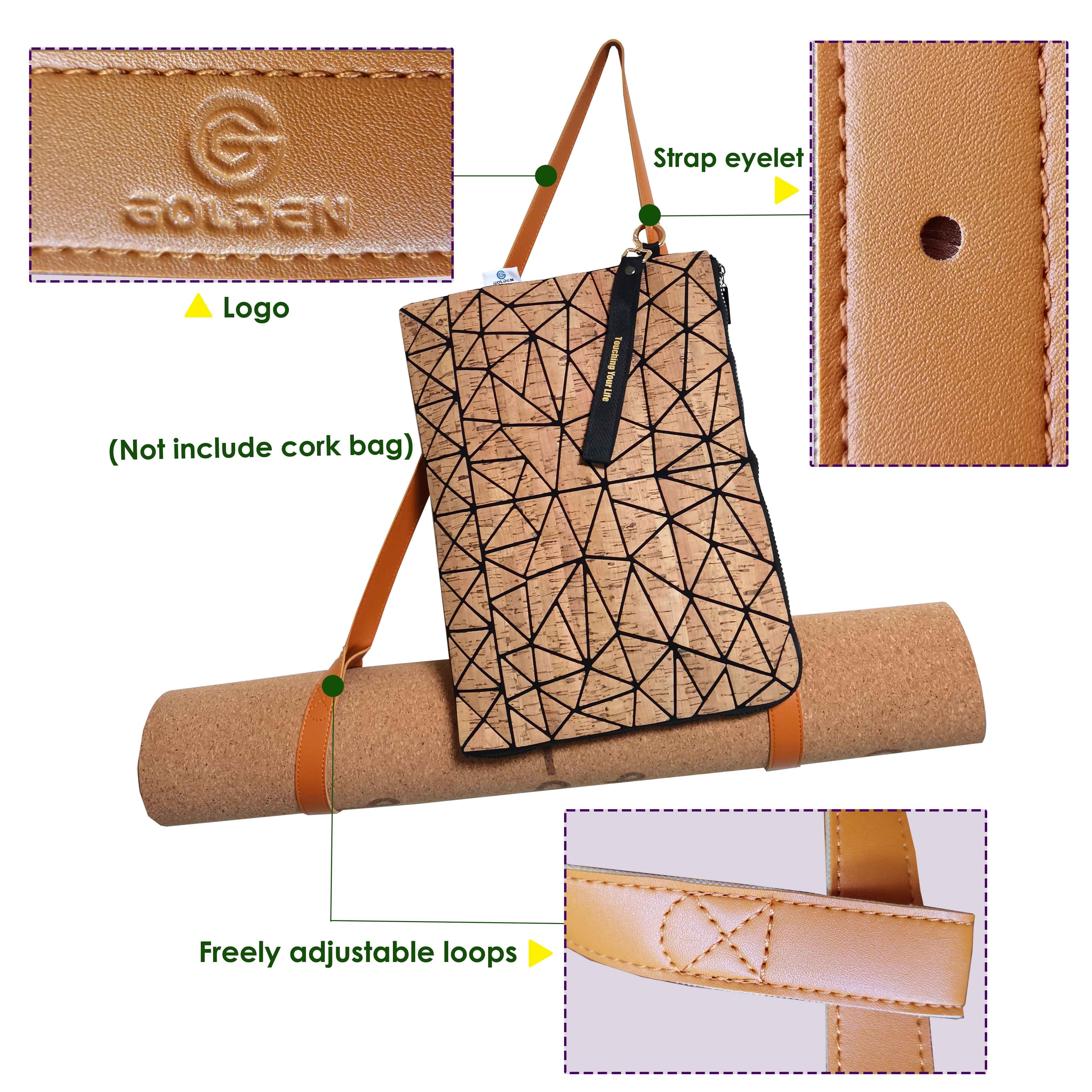 GOLDEN Yogamatte GOLDEN® Yogamatte rutschfest aus Kork und Kautschuk mit Tragegurt XL groß 4mm Dicke 183cm Länge 66cm Breite Kork Align 100% Recycelbare Materialien