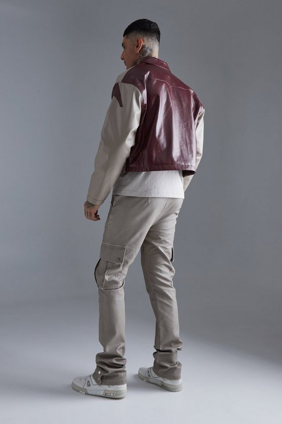 Slim-Fit PU Cargo-Schlaghose mit Druckknöpfen