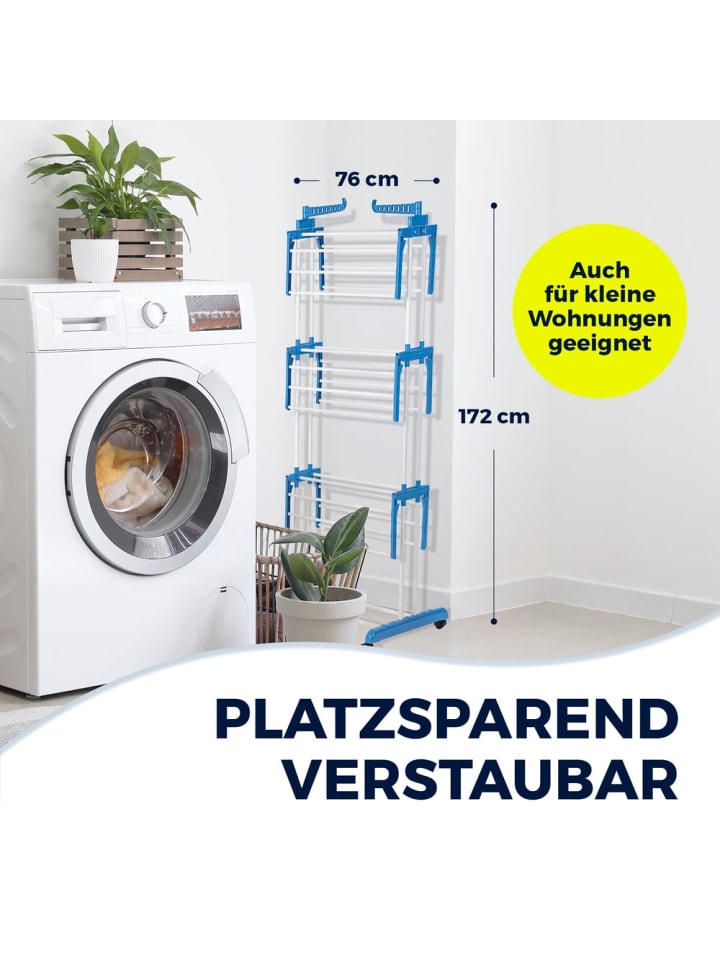 EASYmaxx EASYmaxx Wäscheständer 3 Etagen mit Rollen - 63x76x173 cm - weiß/blau günstig kaufen onesize