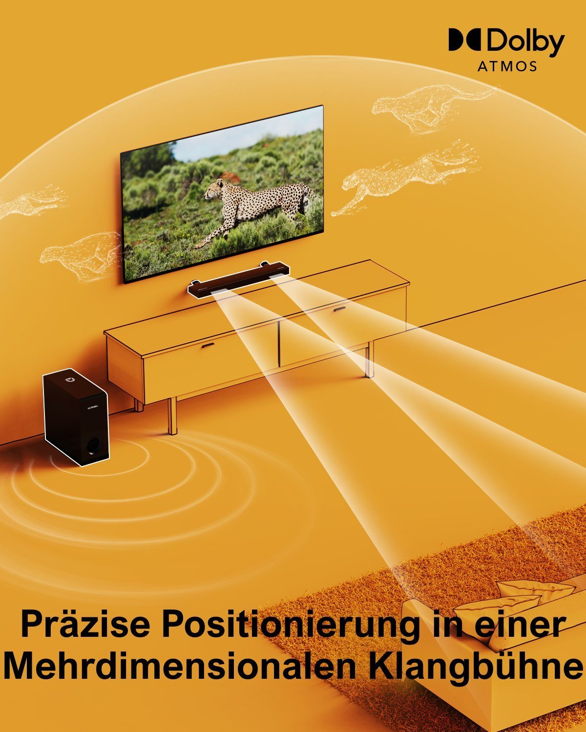 Ultimea Nova S50 2.1 Dolby Atmos Soundbar (190 W, Dolby Atmos, Verbesserter Bass TV Lautsprecher, 3D Surround, HDMI eARC)