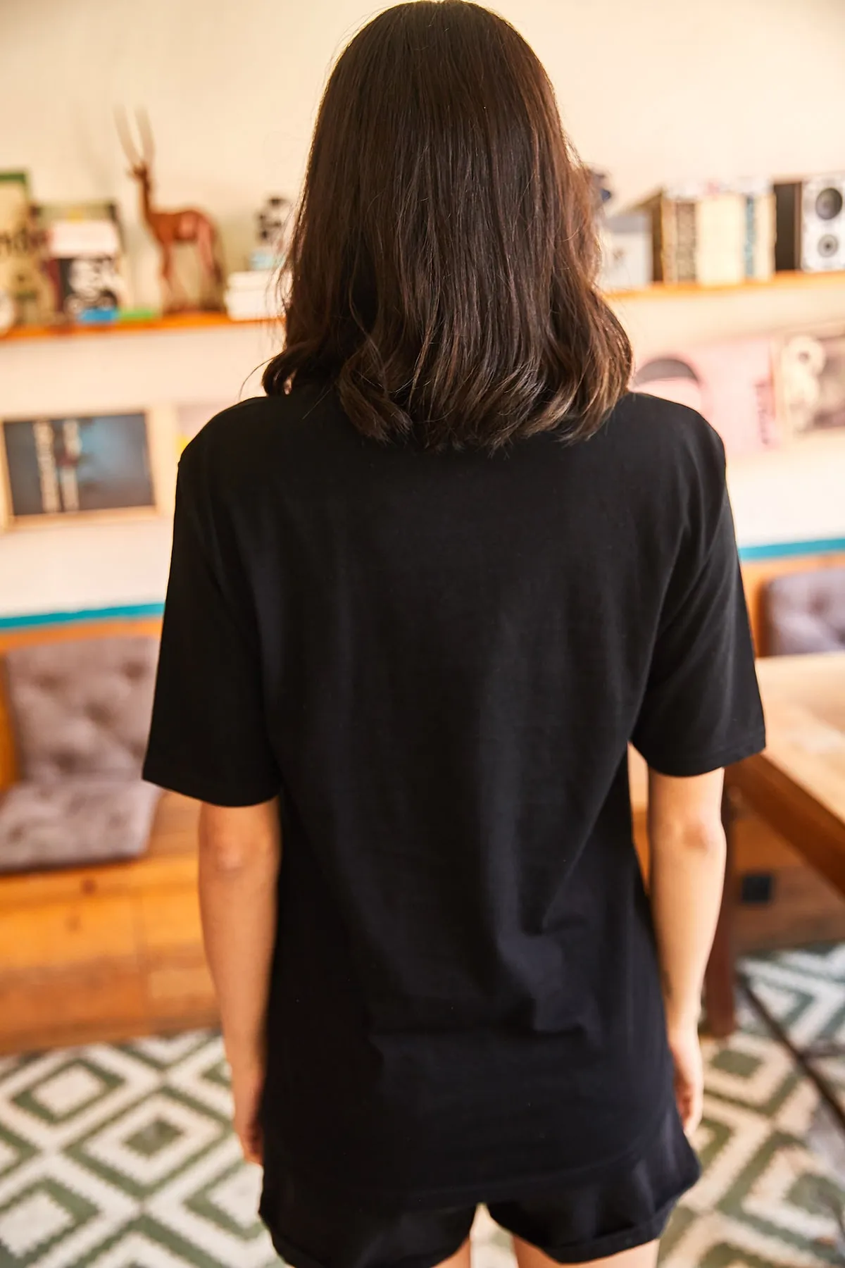 Olalook  Schwarzes Freizeit-T-Shirt mit L.A.-Print für Damen TSH-19000503