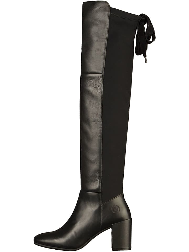Bugatti Leder-Overknee-Stiefel in Schwarz günstig kaufen 40