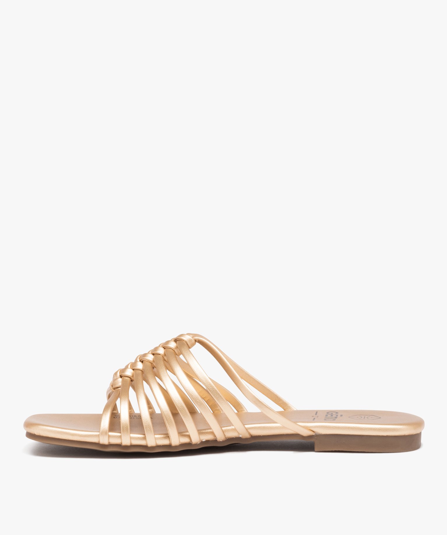 Mules femme à talon plat dessus à fines brides unies or | GEMO