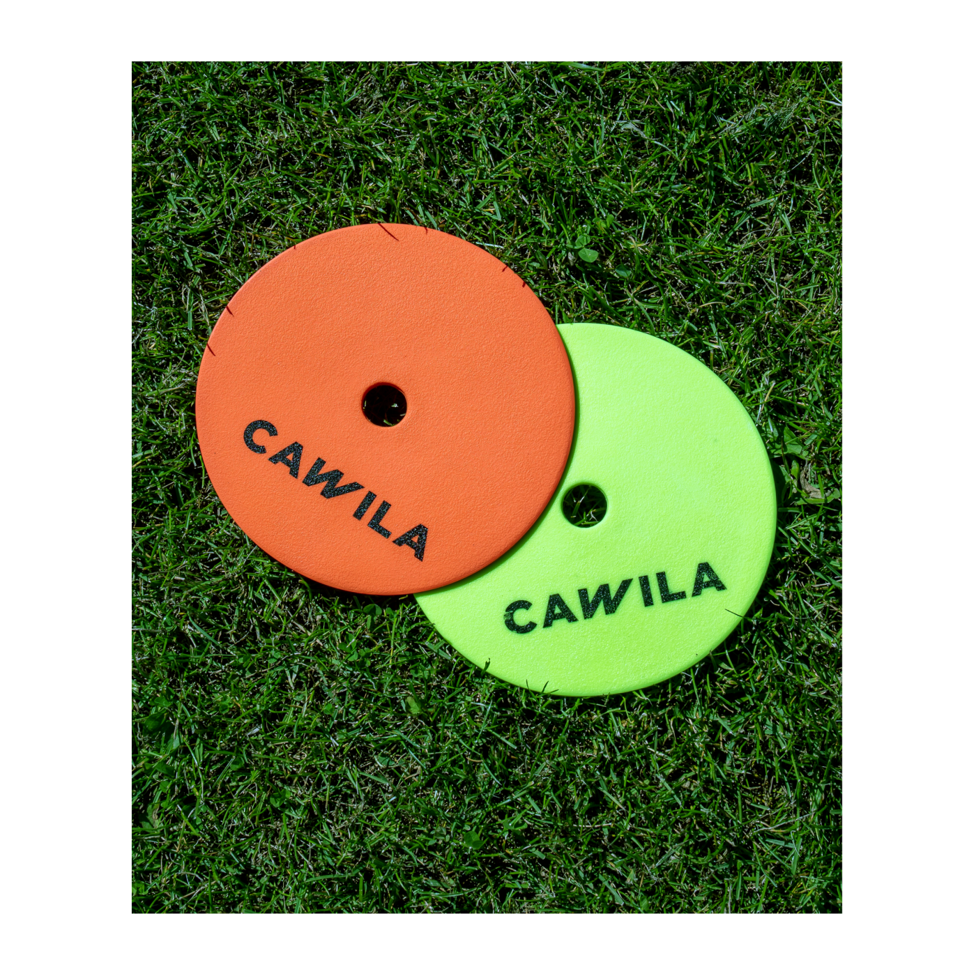 Cawila Floormarker 24er Set inkl. Halter | Markierungsscheiben, 12 x gelb und 12 x orange