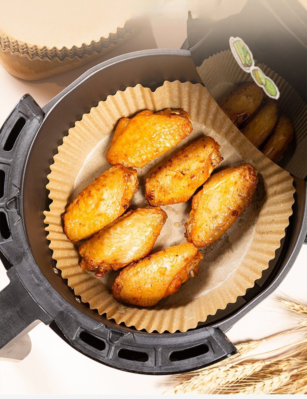 Yunnker Backpapier 100 Stück Backpapier für Heißluftfritteuse, Airfryer Backpapier, 16cm*4.5cm Geeignet für 3–4,5 l Heißluftfritteuse