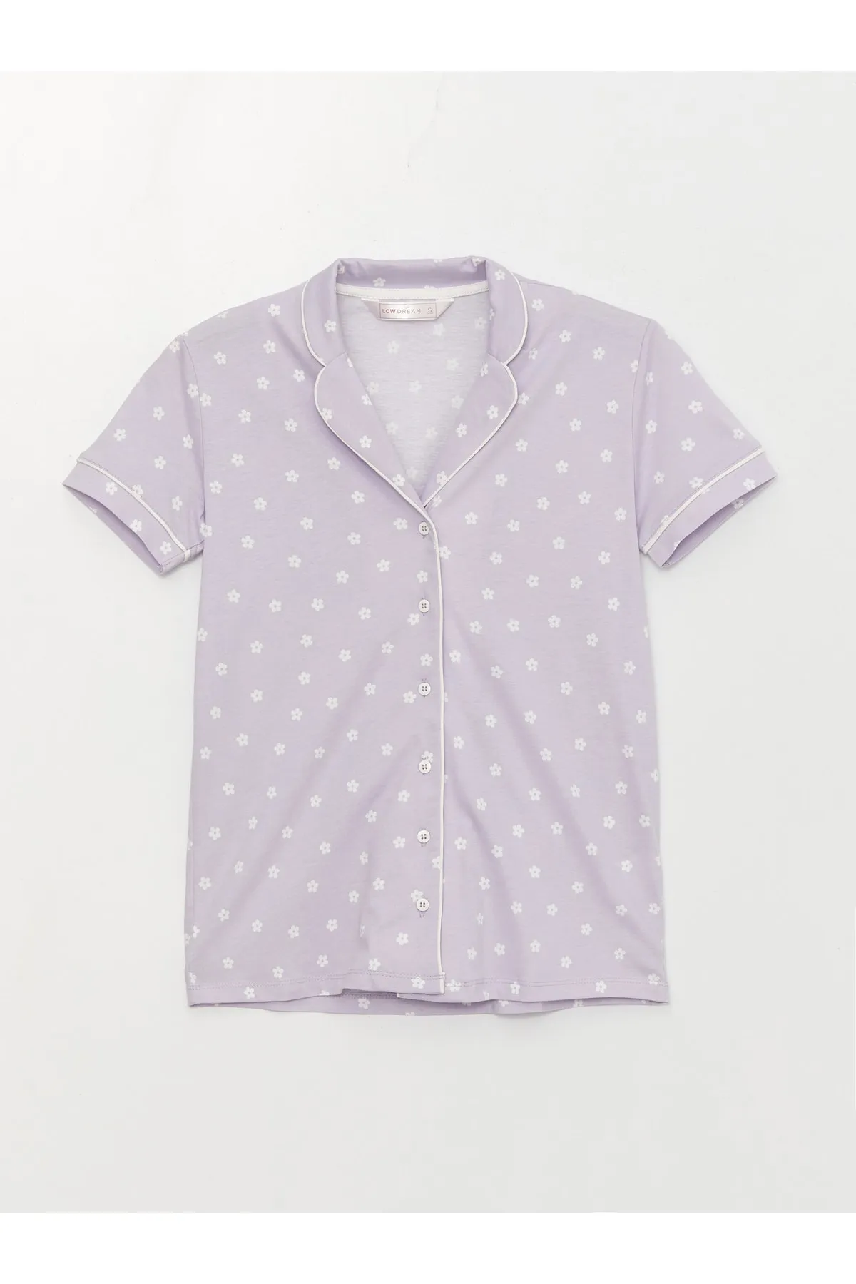 LC Waikiki  Kurzarm-Damenpyjama-Set mit Hemdkragenmuster und Muster