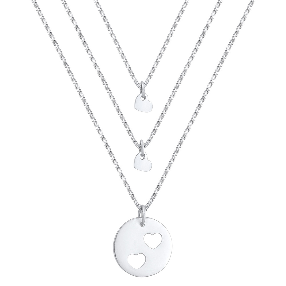 Elli Elli Ensemble de Bijoux Femme Pendentif Coeur Basique en Argent Sterling 925 Bijoux