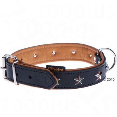 Heim Lederhalsband Stars, schwarz/beige