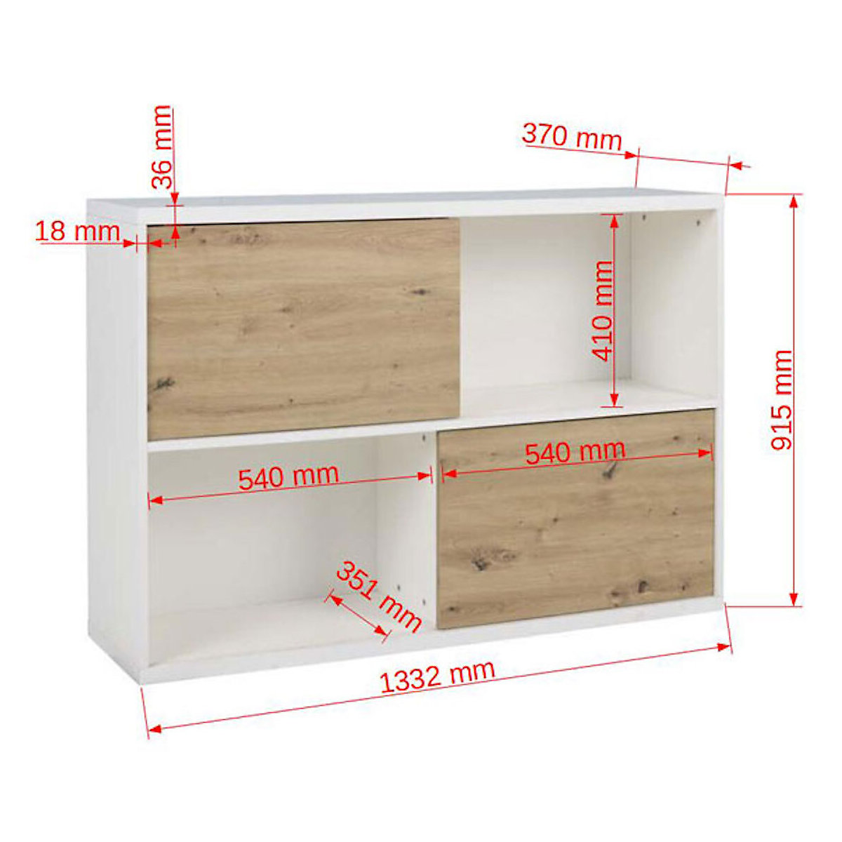 Bücherregal Regal Kora 133x37x91,5cm weiß Artisan Eiche