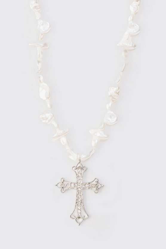 Silberne Halskette mit Strass-Kreuz