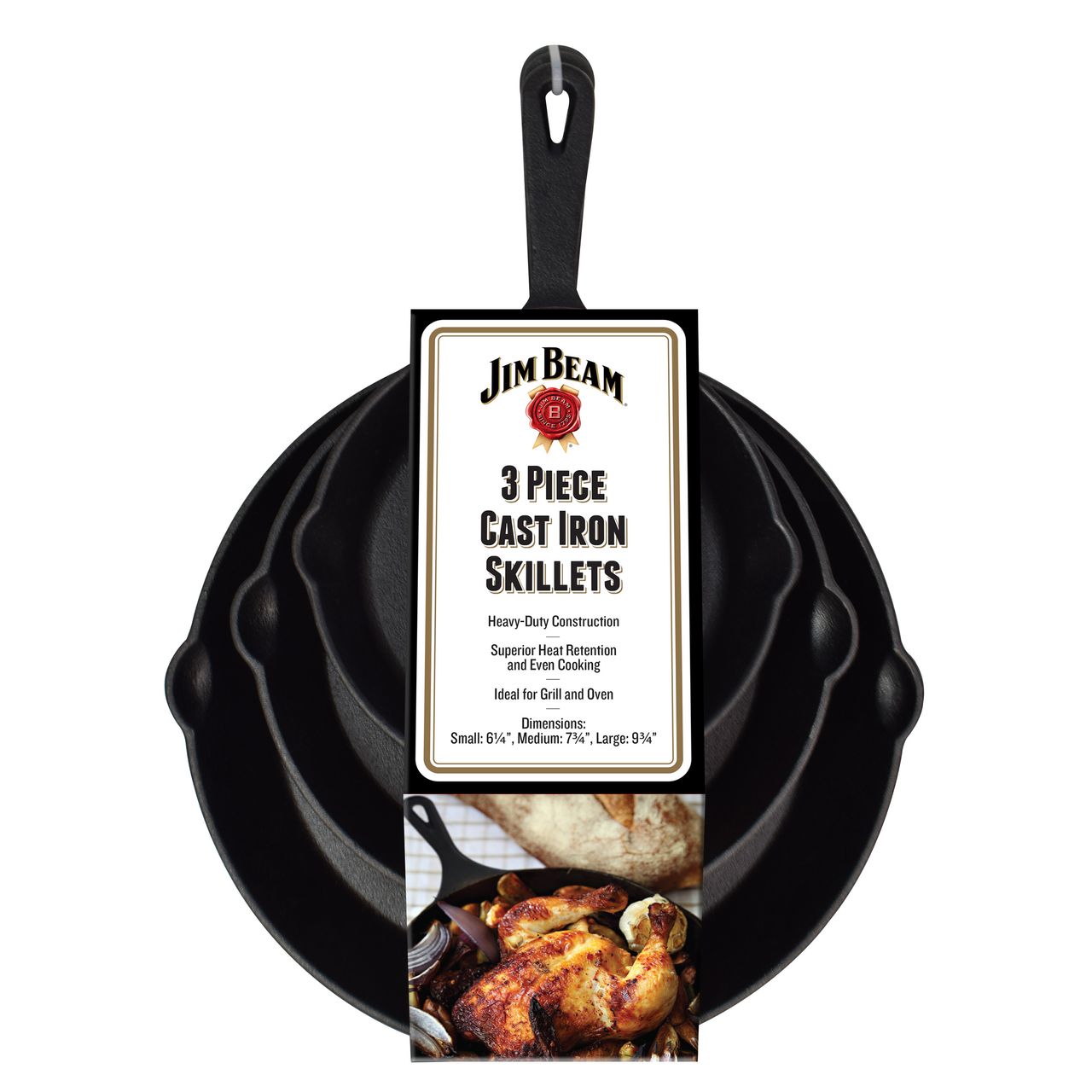 Jim Beam Gusseiserne Bratpfannen 3er Set rund