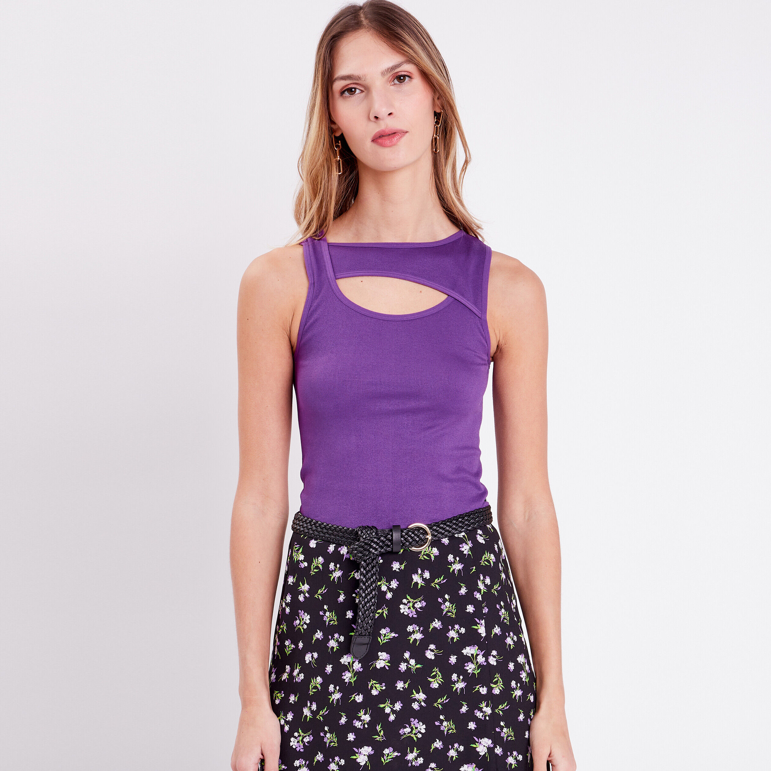 Débardeur avec ouverture violet femme | Cache Cache