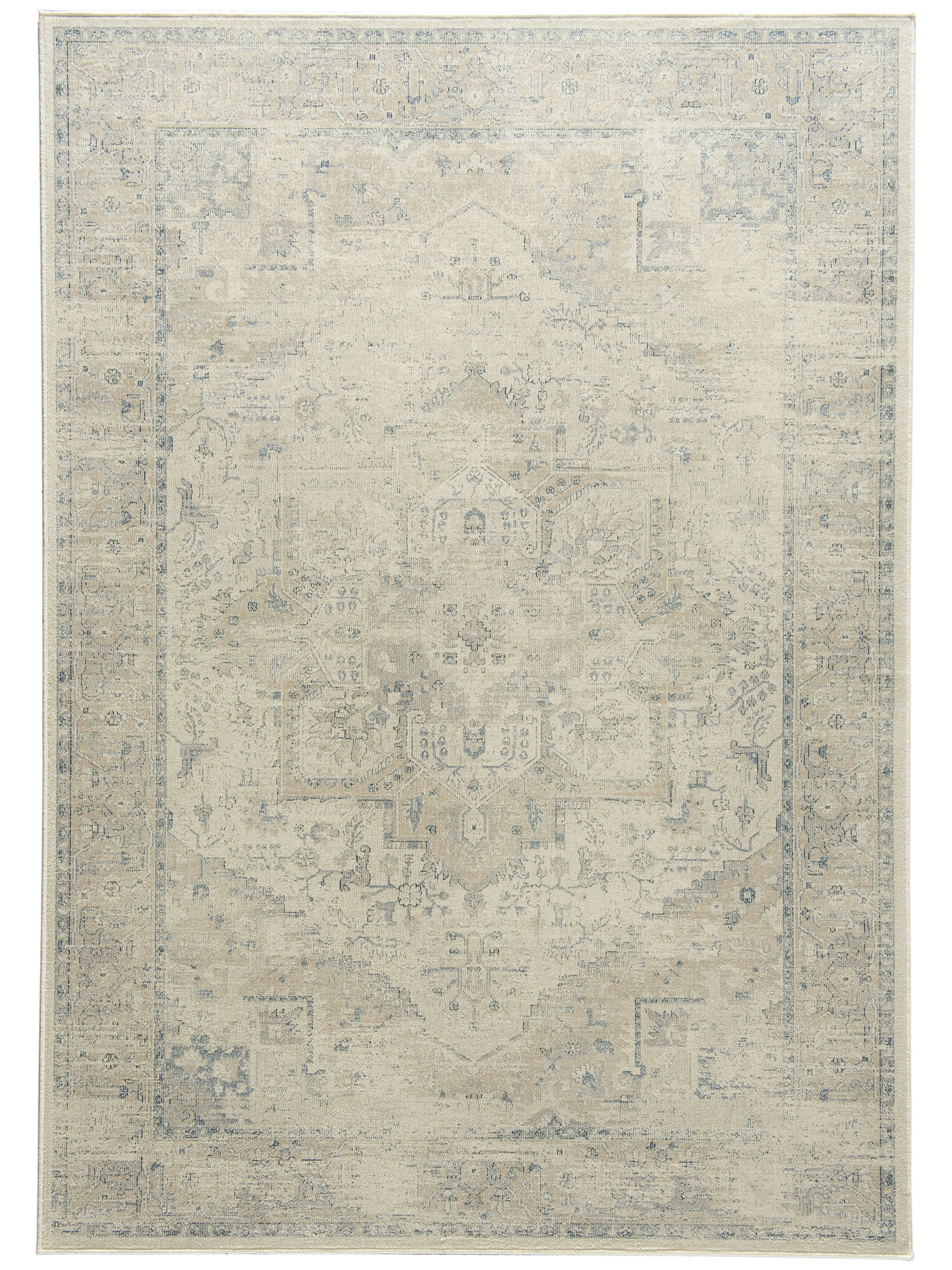 Beshkan Vintage-Teppich, Creme/Blau