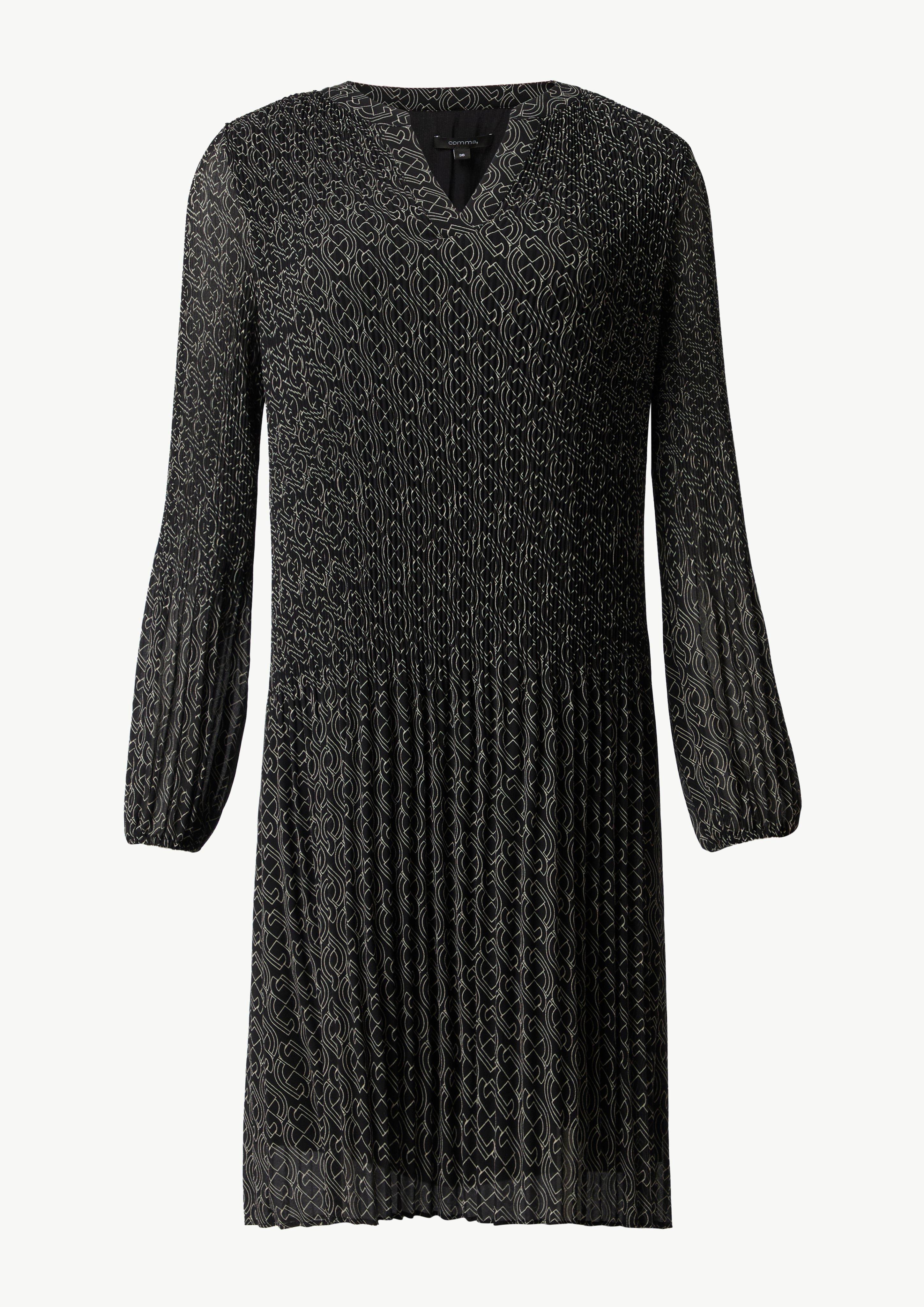 Chiffon Kleid mit V-Ausschnitt - schwarz