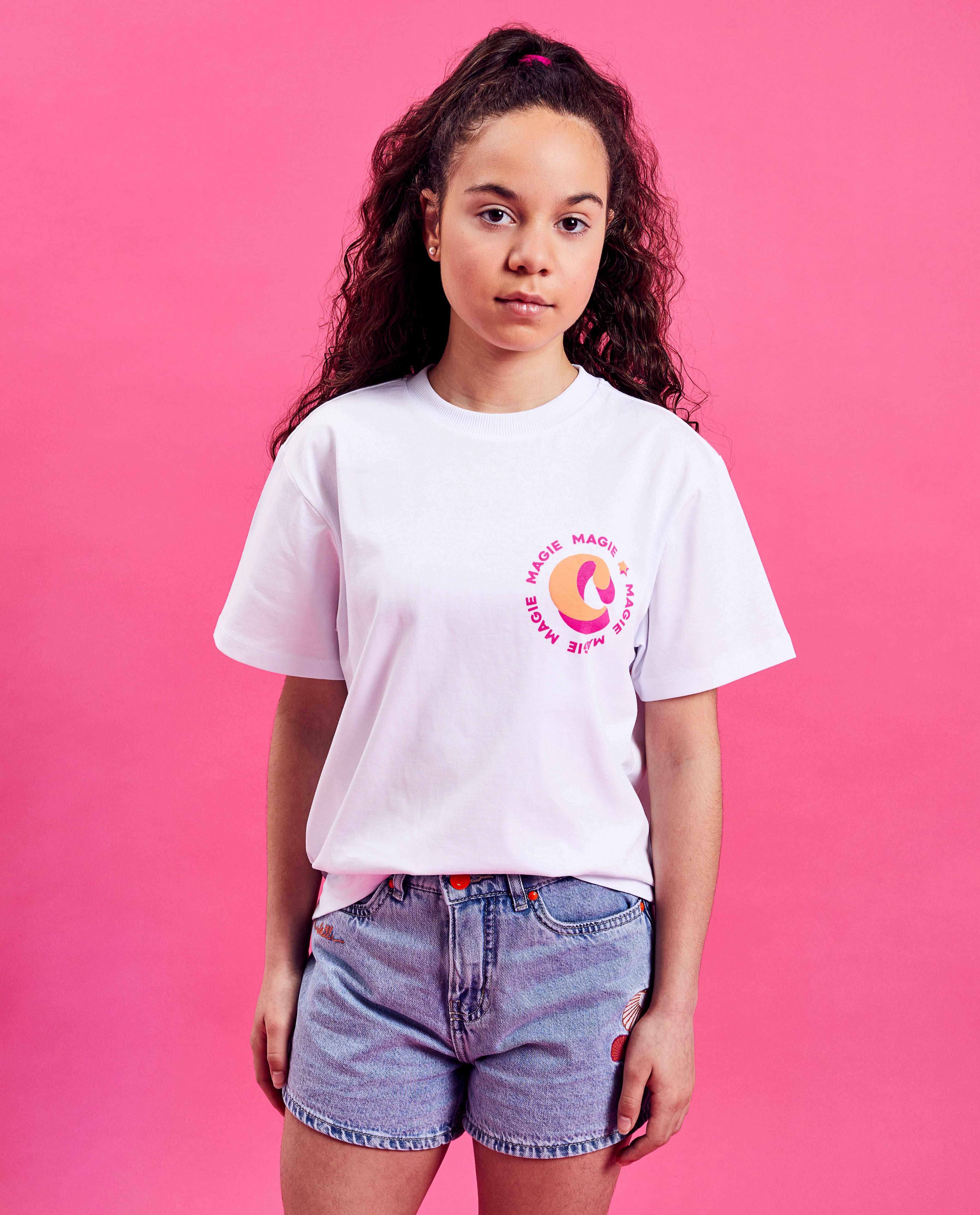 CAMILLE MAGIC tengerparti túra póló, unisex, 4-14 éves, fehér
