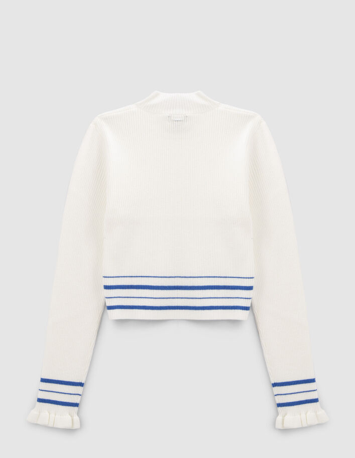 Pull blanc à rayures bleues en tricot fille