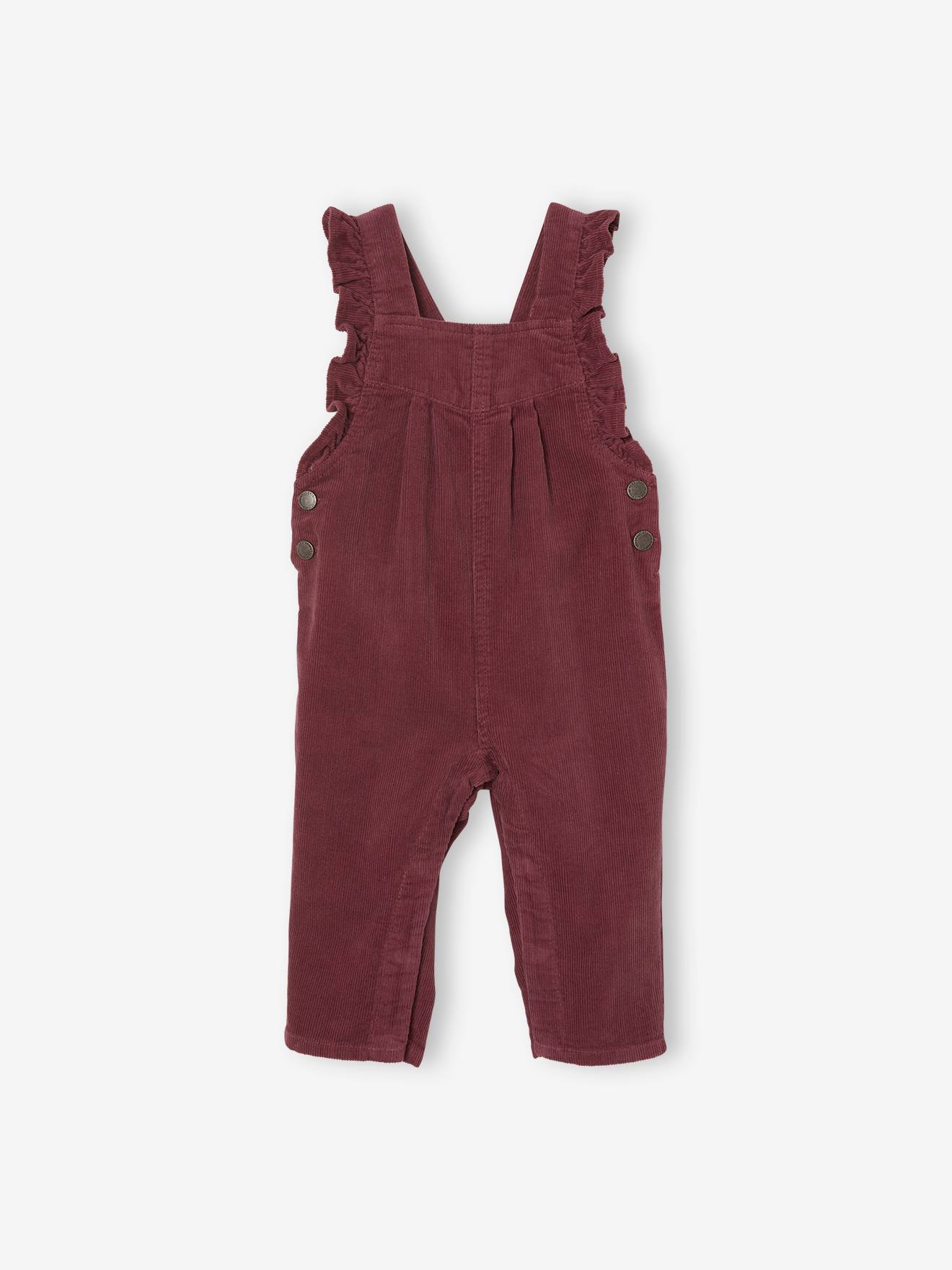 Salopette à volants bébé en velours noisette