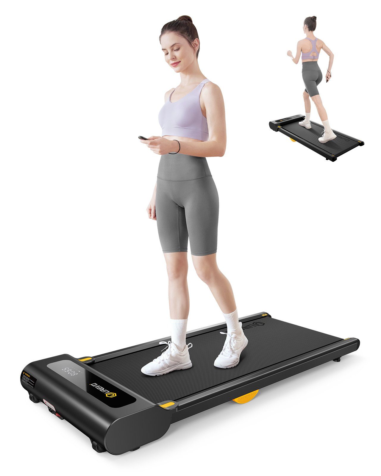 OKWISH Laufband Profi Elektrisches Laufband Fitness Treadmill Sports Zuhause 1-6 km/h (8 Silikon-Stoßdämpfer und 2 zusätzliche weiche Gummikissen, Trainingspfade mit Fernbedienung und LED-Display, UREVO), Walking pad für Zu hause mit doppelter Stoßdä