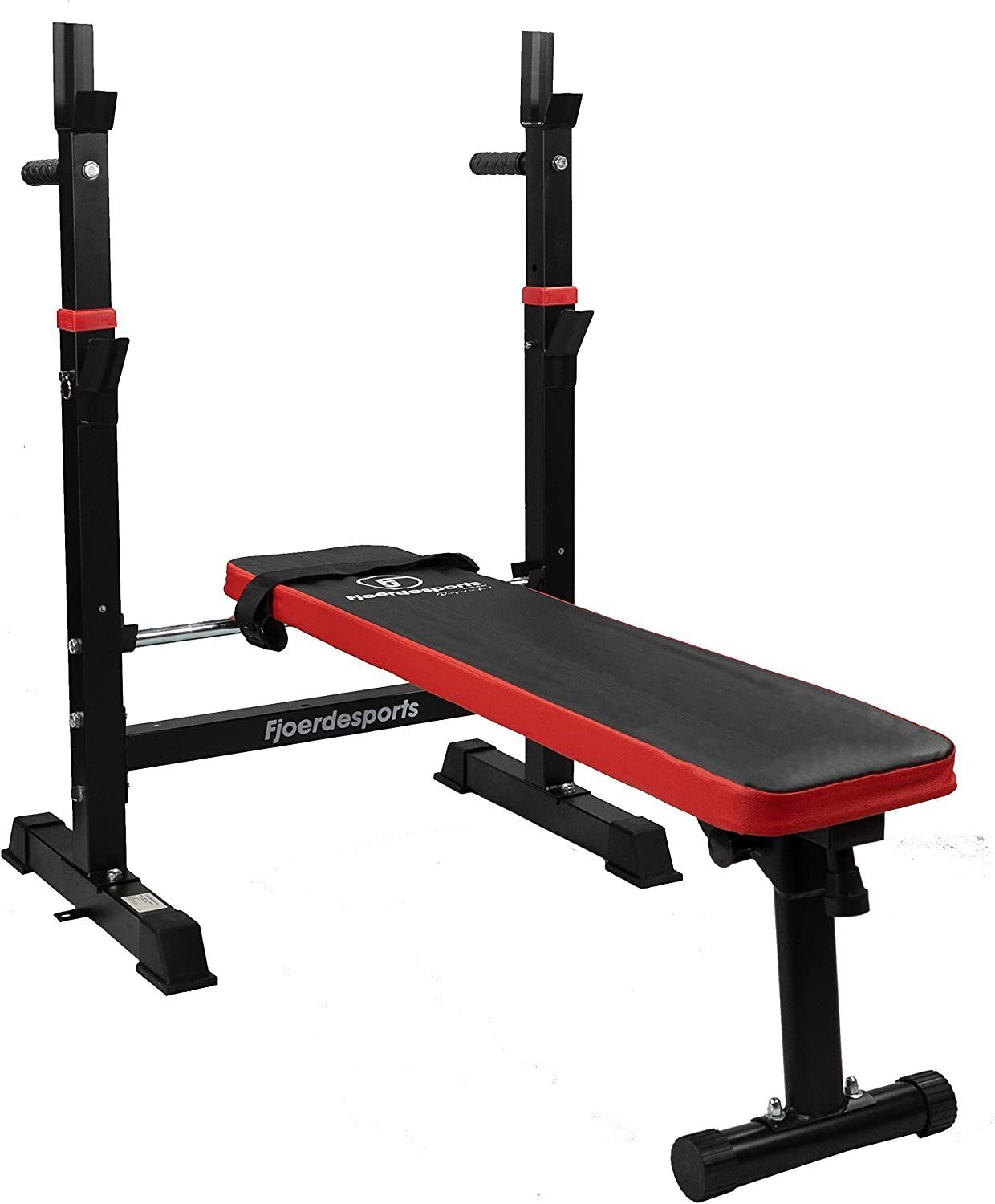 Fjoerdesports Hantelbank Faltbare Hantelbank mit Ablage für Langhantel & Dip-Station, (Trainingsbank mit Polsterung, Krafttrainingsbank, Bankdrücken, Fitness, Workout, Krafttraining, Hanteltraining, Liegestütze, verstellbare Lehne, bequeme Polsterung