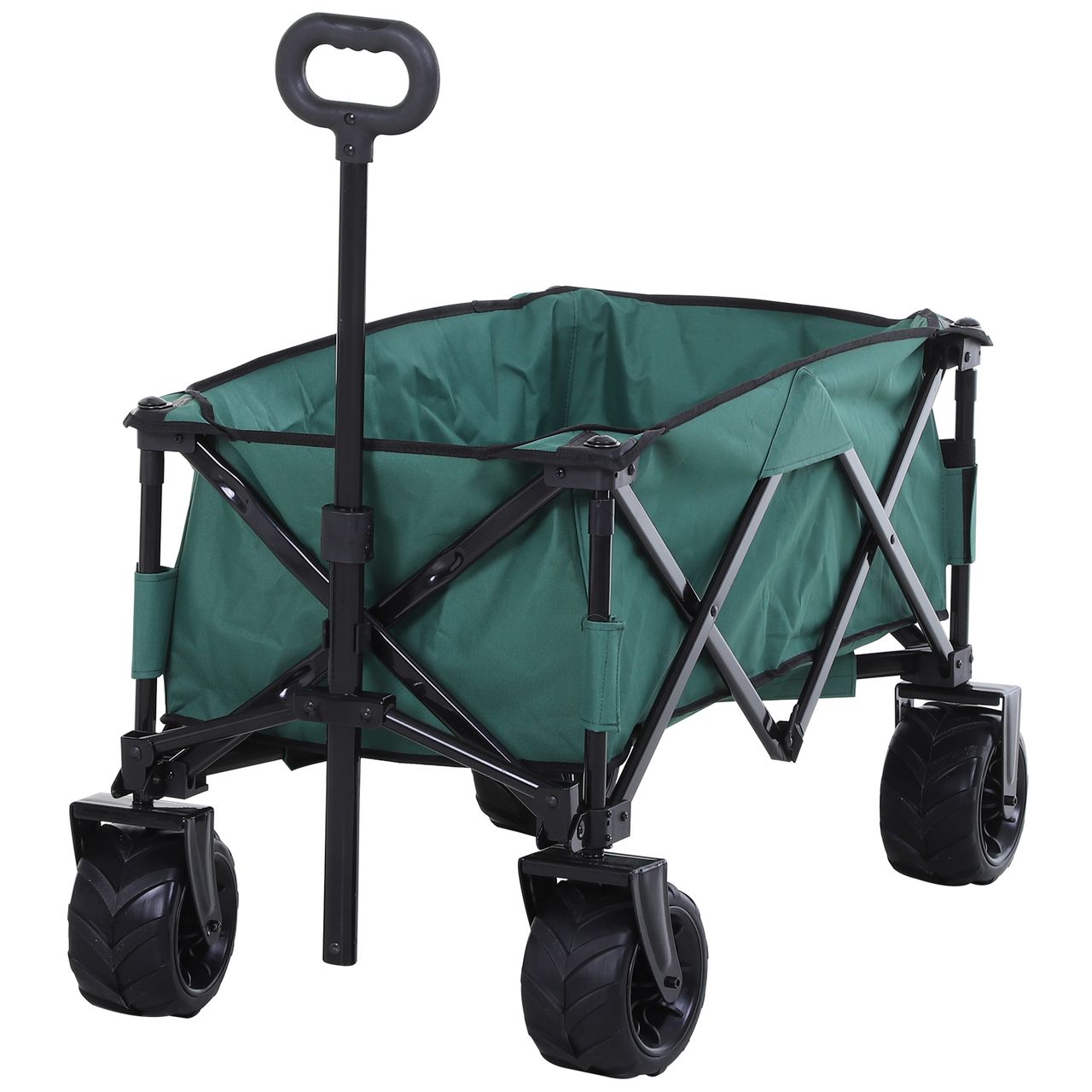 Outsunny Bollerwagen Faltbarer Handwagen 360° Gartenwagen Transportwagen mit Teleskop Griff Verstellbarer Griffhöhe Strandwagen bis 20 kg Tragkraft Metall Oxford Grün 108 x 53 x 59-89 cm