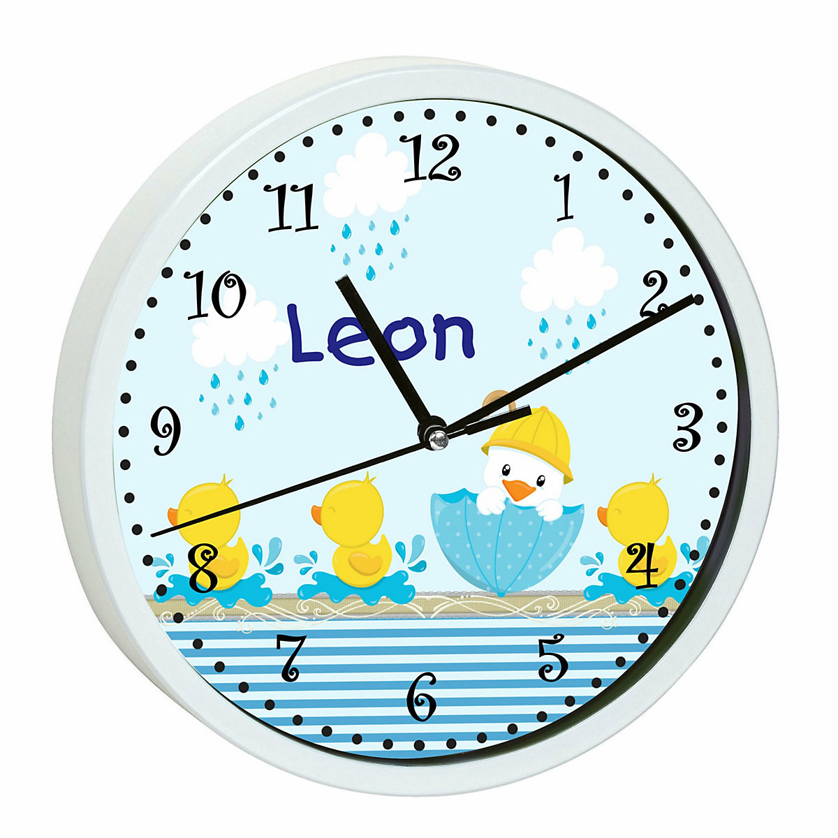 Kinder Wanduhr personalisiert mit Name Ente