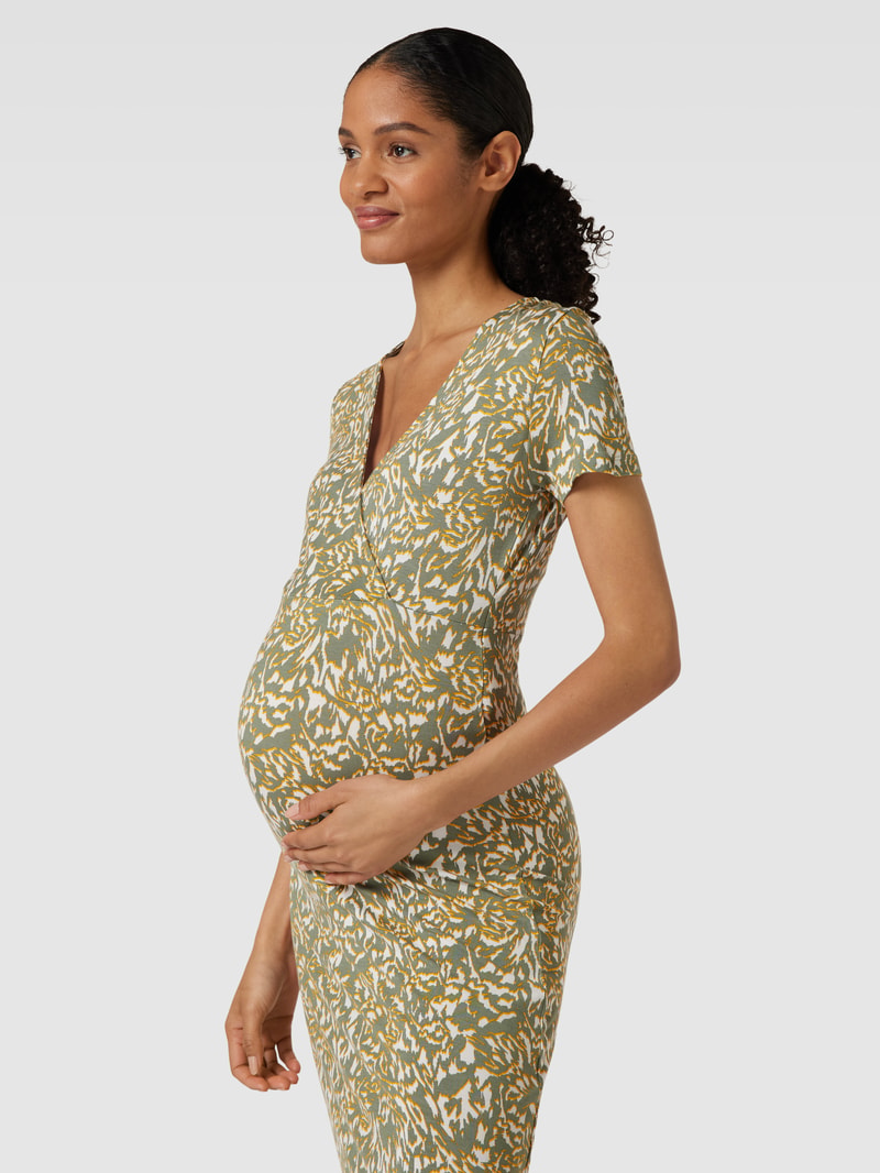 Umstands-Maxikleid mit Allover-Muster Modell 'Linnett' in khaki