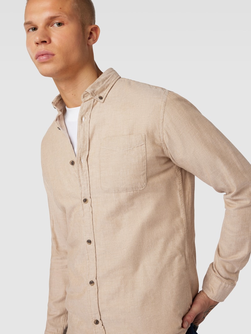 Regular Fit Freizeithemd mit Button-Down-Kragen Modell 'CLASSIC' in beige meliert