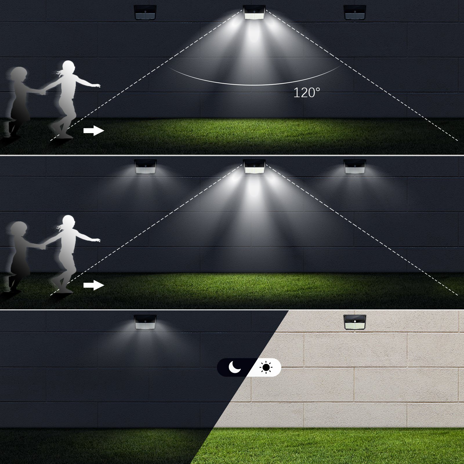 SunJas LED Solarleuchte LTBGD228, 228 pcs LED, Solarstrahler IP65 Außenleuchte Gartenlampe Außen-Wandleuchte